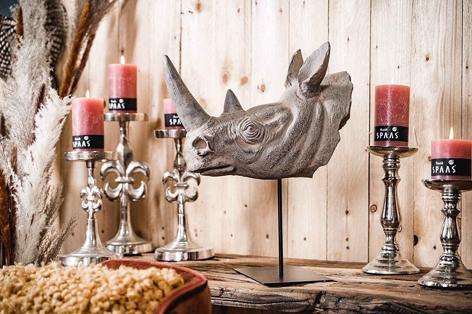 Dekofigur Nashorn Rhino Dekofigur Statue Polyresin - Holz-Optik - 36,5x20x44,5cm