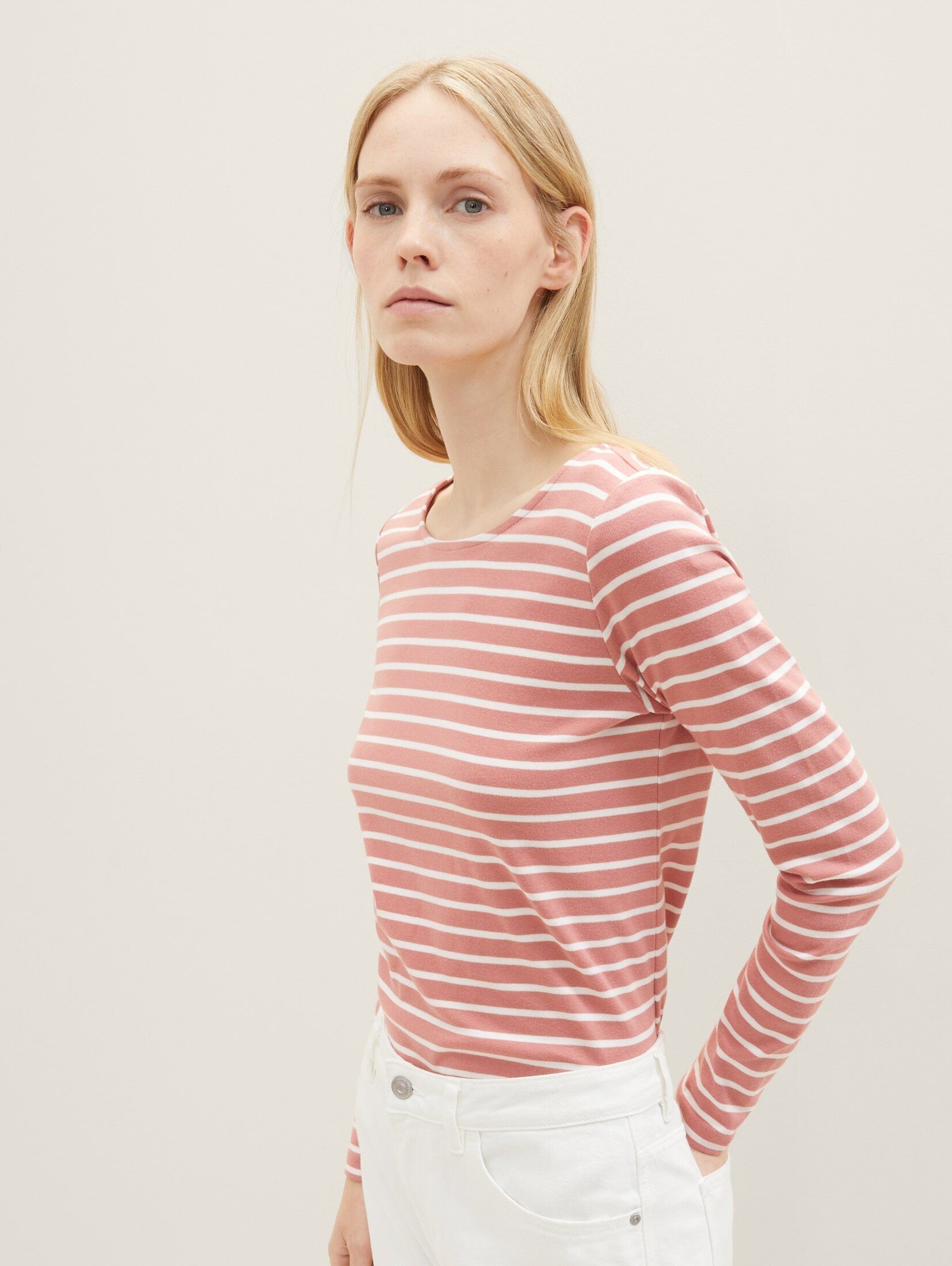 TOM TAILOR T-Shirt Langarmshirt Streifenmuster offwhite mit rose stripe