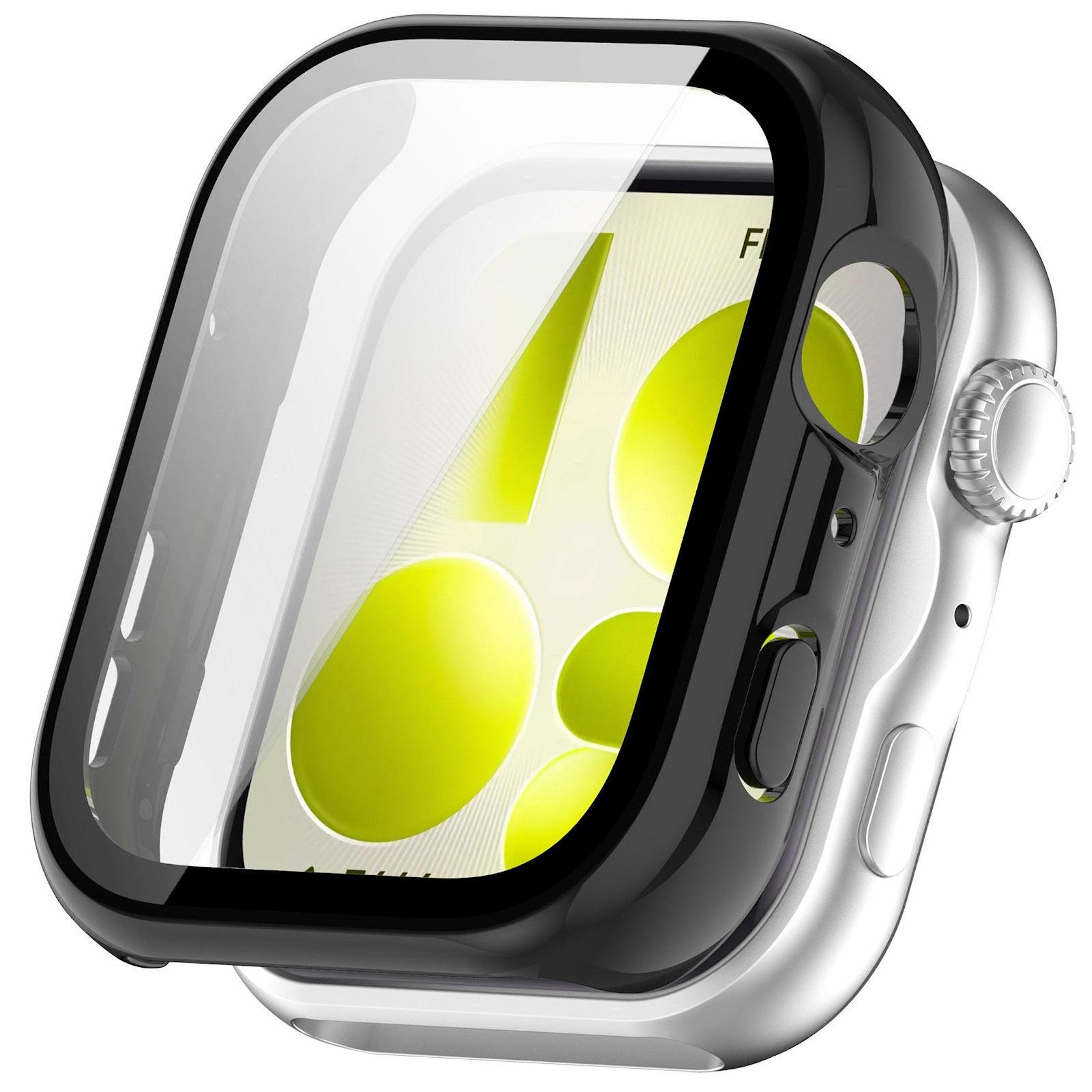 Wigento Smartwatch-Hülle + Schutzglas für Huawei Watch Fit 5 Full Cover Case Schwarz, Schutzhülle aus PC + Hart Glas für Rundumschutz