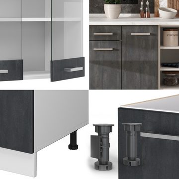 Livinity® Küchenzeile R-Line, Schwarz Beton/Weiß, 240 cm ohne Arbeitsplatte