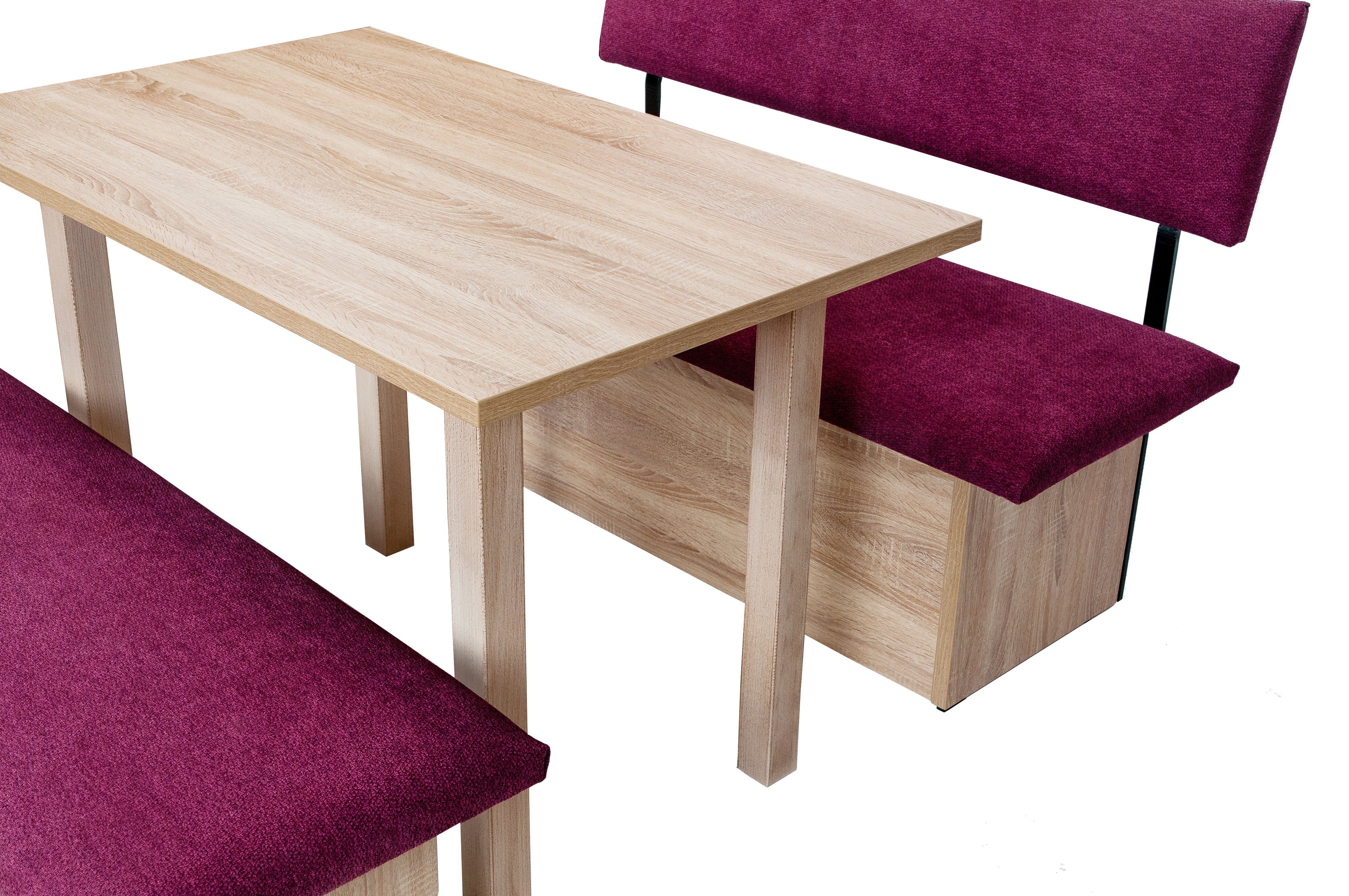 kundler home Essgruppe Sitzbank mit Truhe, 3-tlg. Set 4-Fuß-Tisch gepolstert, L125cm, Bank