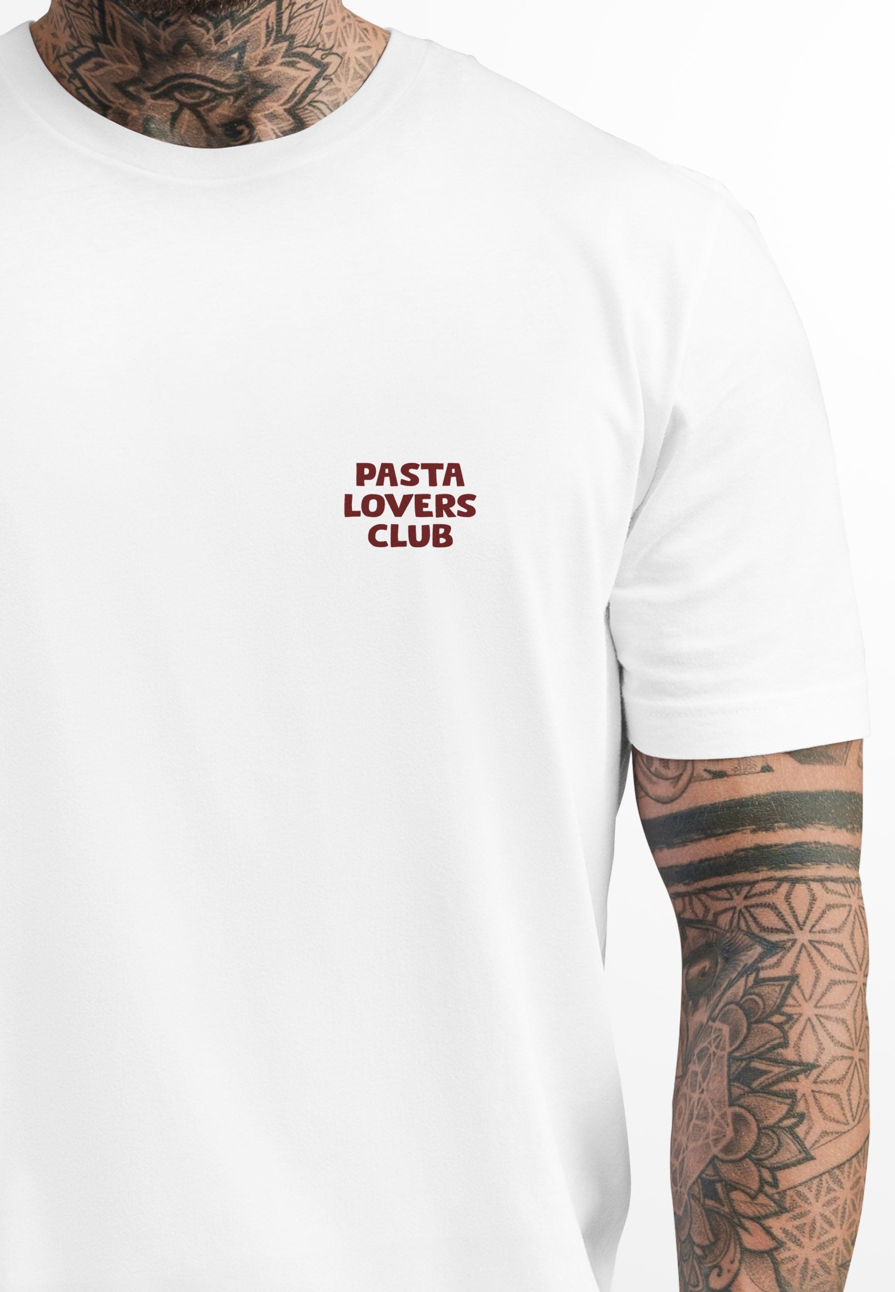 Neverless Print-Shirt Herren T-Shirt Backprint Katze Rückendruck Brustloge Pasta Lovers mit Print
