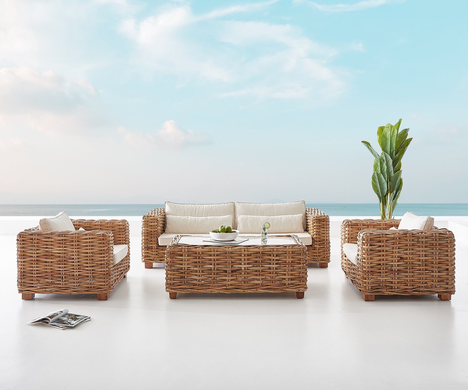DELIFE Gartensessel »Nizza«, Armlehne Rattan Natur Sitzgruppe Lounge