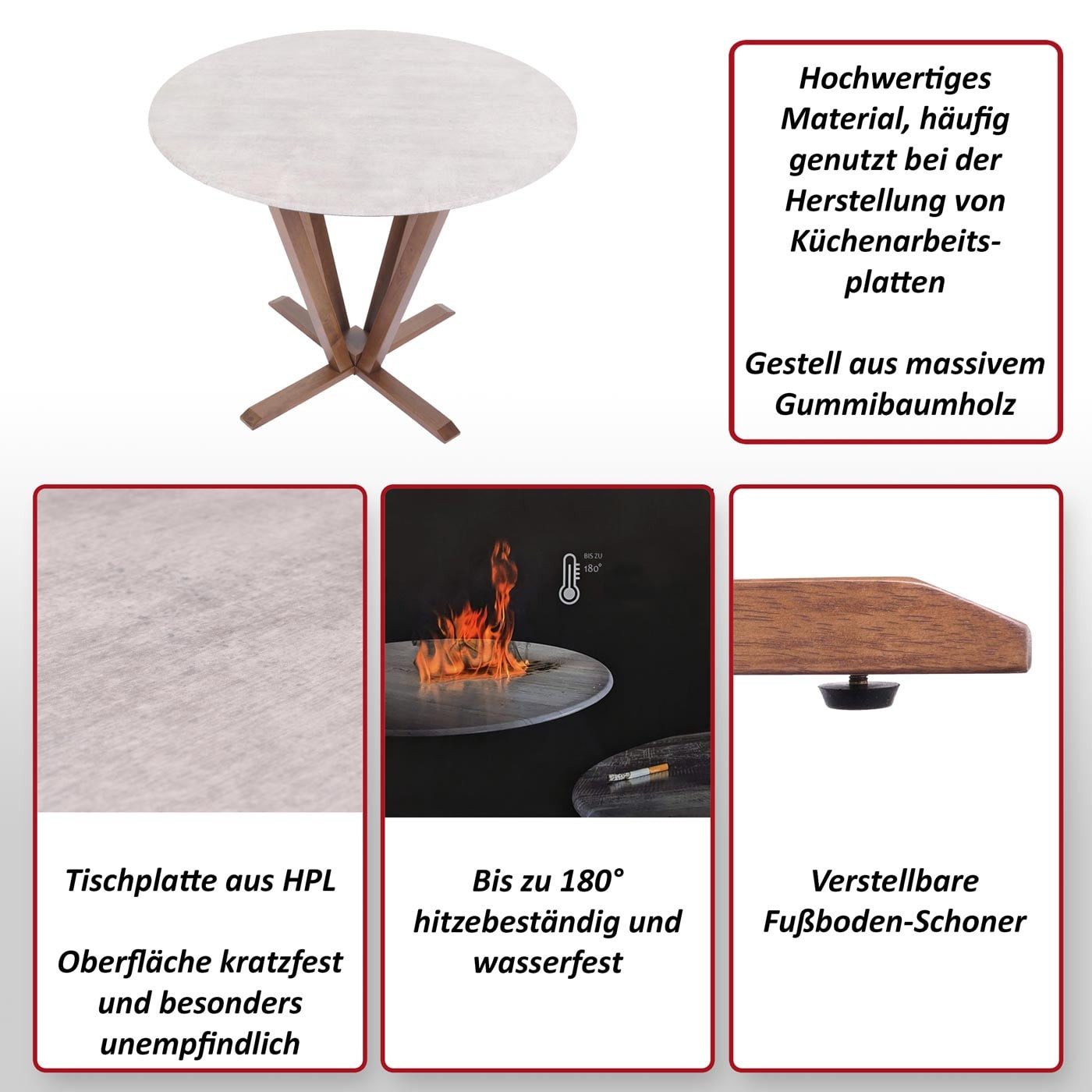 MCW Bistrotisch MCW-M56-S, Gestell aus massivem Gummibaumholz, Widerstandsfähig gegen Stöße
