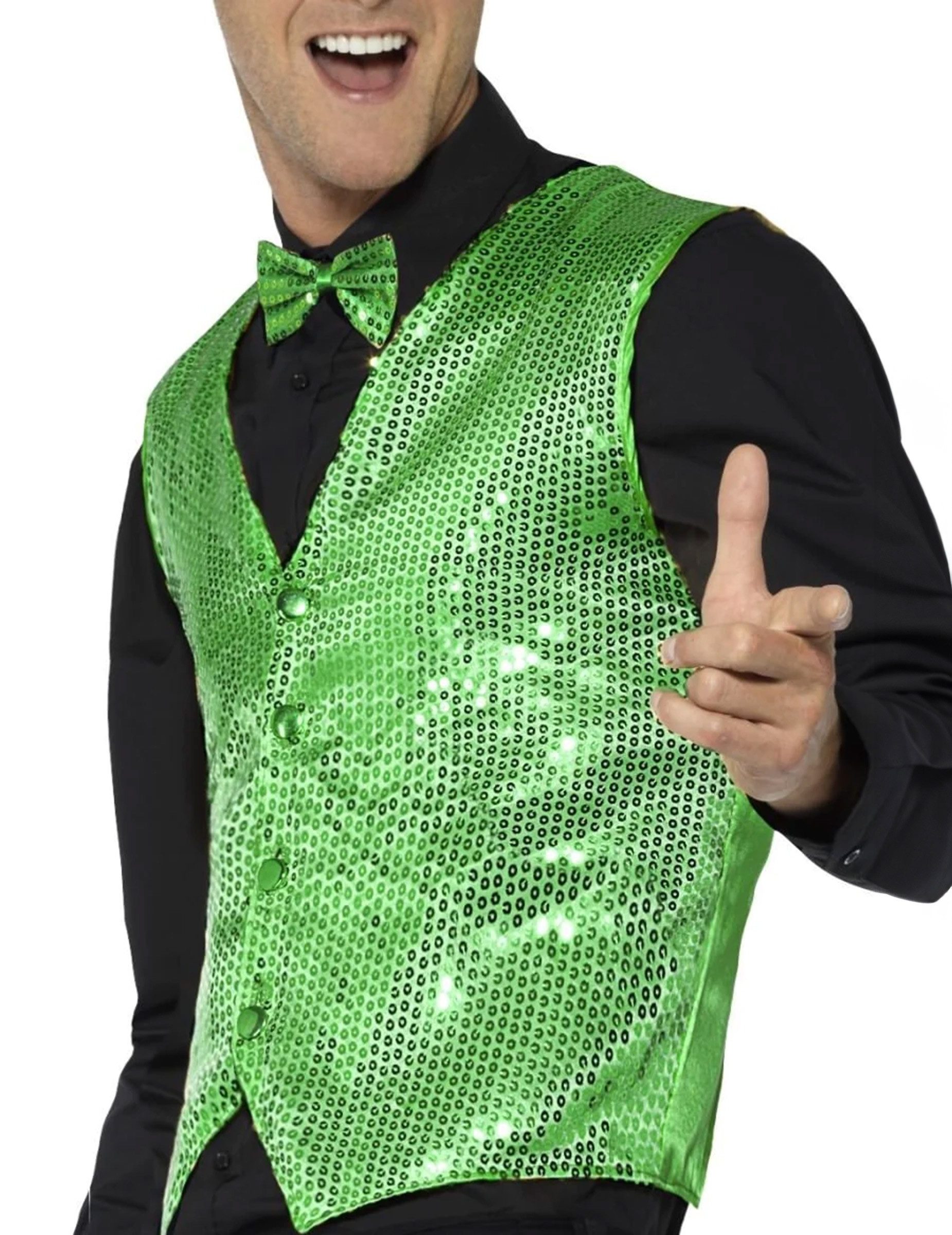 Smiffys Kostüm Glitzernde Paillettenweste für Herren Discojacke grün günstig online kaufen