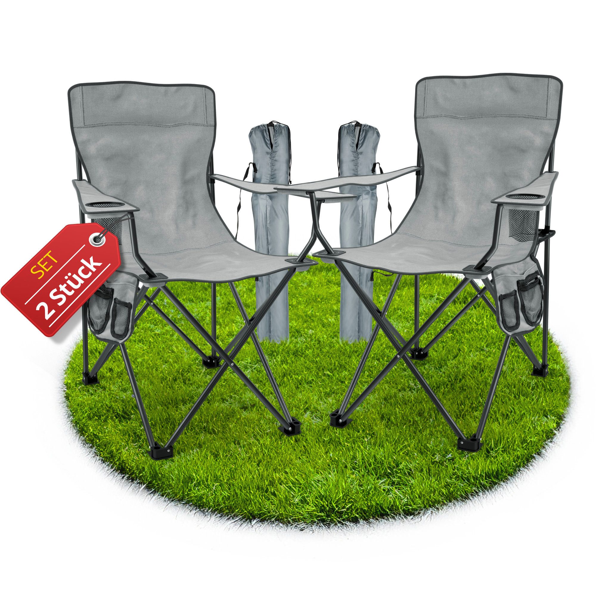 Stagecaptain Campingstuhl "Chiller" Campingsessel mit Getränkehalter in der Armlehne (2 St), Gartenstuhl faltbar, Anglersessel, Faltstuhl, Strandstuhl inkl. Tasche