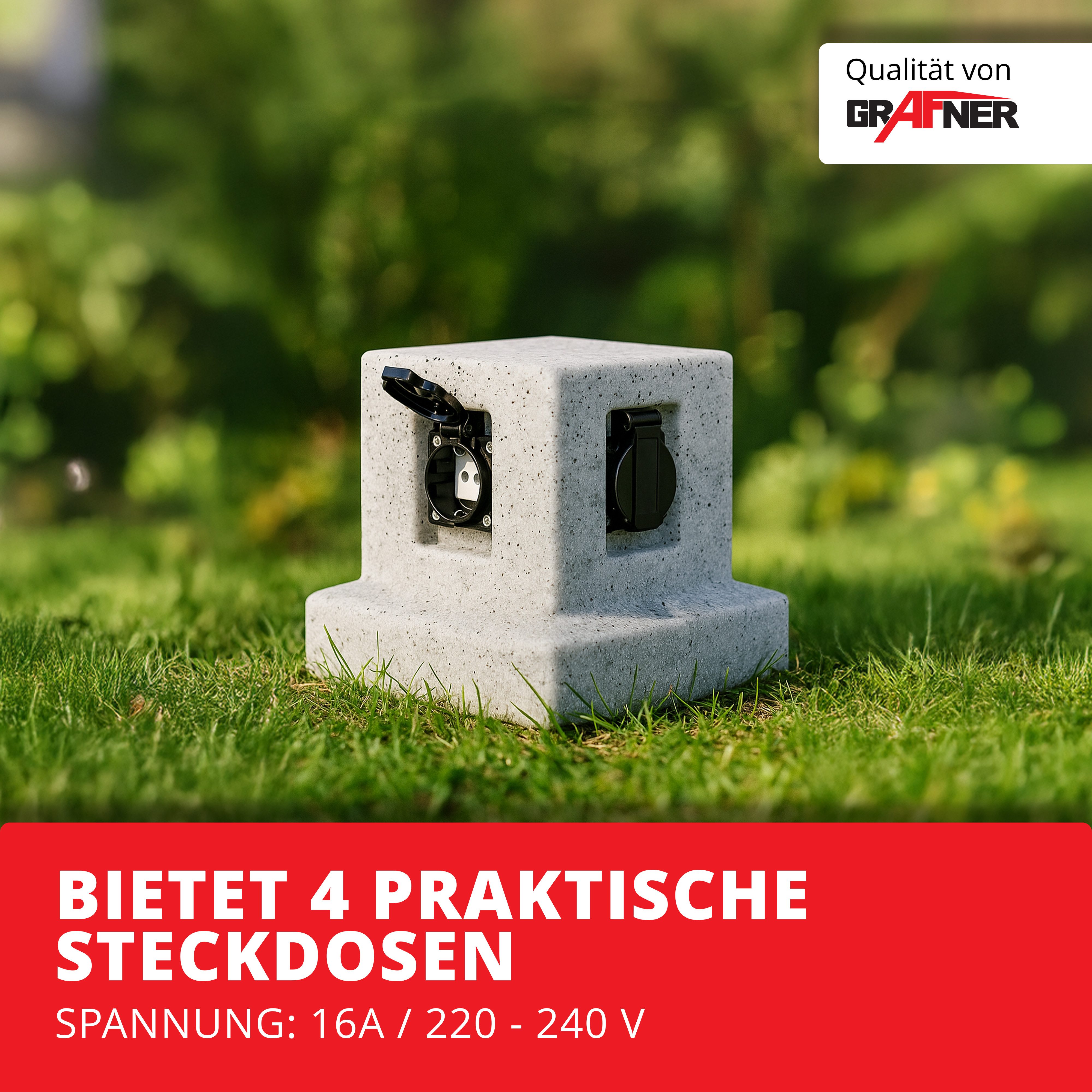 Grafner Gartensteckdose Gartensteckdose Steinoptik Steckdosensäule mit 4 Außensteckdosen, Granitoptik