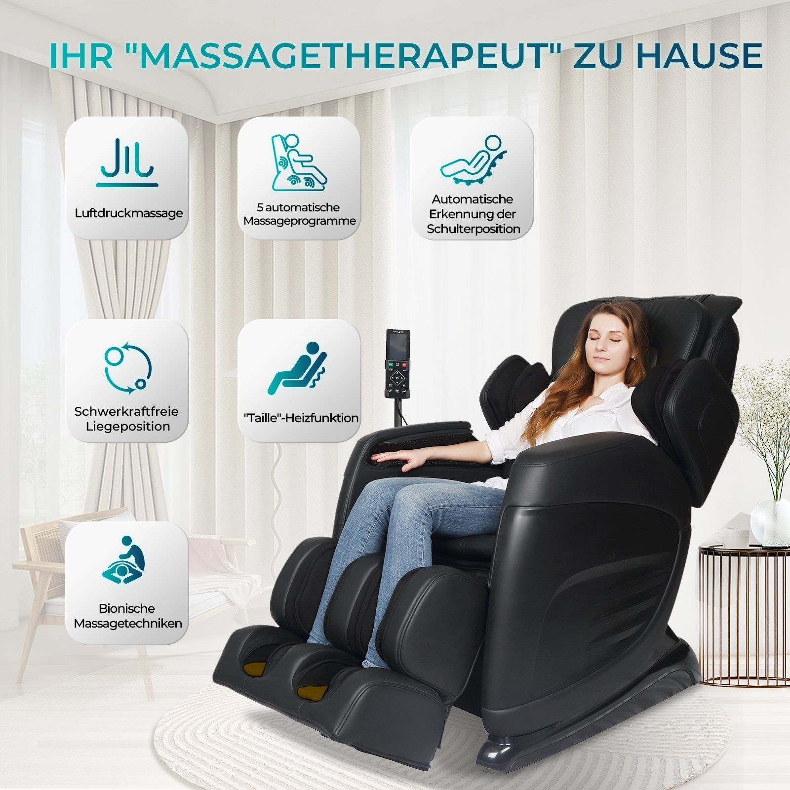 NAIPO Massagesessel, Zero-Gravity Massagestuhl, Schwarz Wärmefunktion