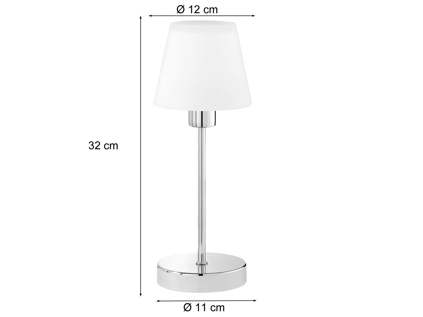 matt Höhe Chrom Weiß Touch Nachttischlampe, 32cm Glas, dimmbar Lampenschirm-e LED Bauhaus Dimmfunktion, wechselbar, LED Nachttisch-lampe meineWunschleuchte / Warmweiß,