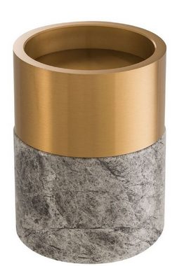 Casa Padrino Kerzenhalter Luxus Kerzenhalter Set Grau / Messing - 3 runde Marmor Kerzenhalter - Luxus Qualität - Deko Accessoires