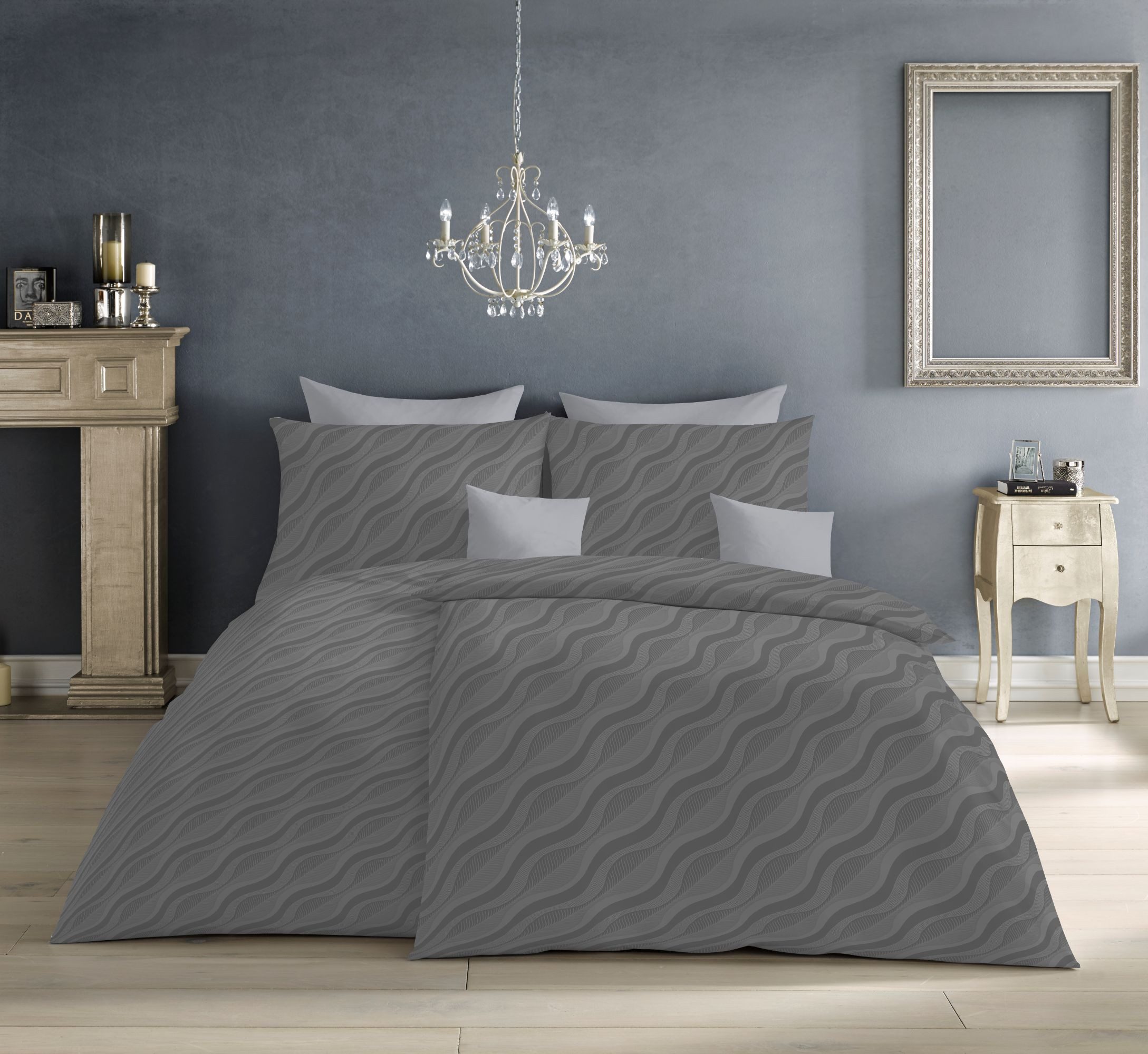 fleuresse Bettwäsche Fleuresse Mako Damast Bettwäsche uni 135x200 Wellen steingrau 454607-9, Mako Damast, 2 teilig, Jacquard-Gewebe aus feinsten Garnen