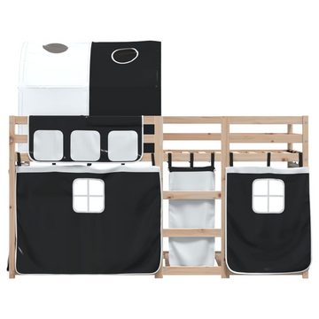 vidaXL Bett Etagenbett mit Vorhängen Weiß & Schwarz 80x200 cm Kiefernholz