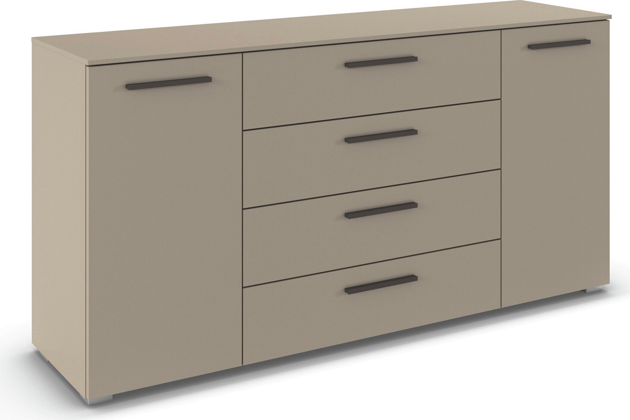 rauch Kombikommode Sideboard Schubkommode Kommode MONTCLAR Front Dekor/Hochglanz/Glas (Breite 160 / Höhe 81 cm, 2 Einlegeböden, inkl. Soft-Close-Funktion), 2-türig, 4 geräumige Schubladen, viele Griffvarianten MADE IN GERMANY