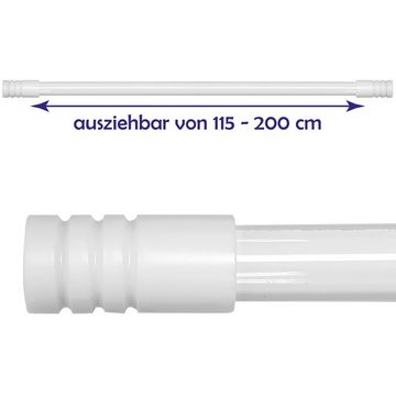 Gardinenstange Modern, Bestlivings, Ø 19 mm, 1-läufig, ausziehbar, Wandmontage, verschraubt, Metall, Gardinenstange "Modern" ausziehbar 115 bis 200 cm, Durchmesser 16mm/19mm - Edelstahl - Stil-Garnitur, 1-Lauf Metall Stange