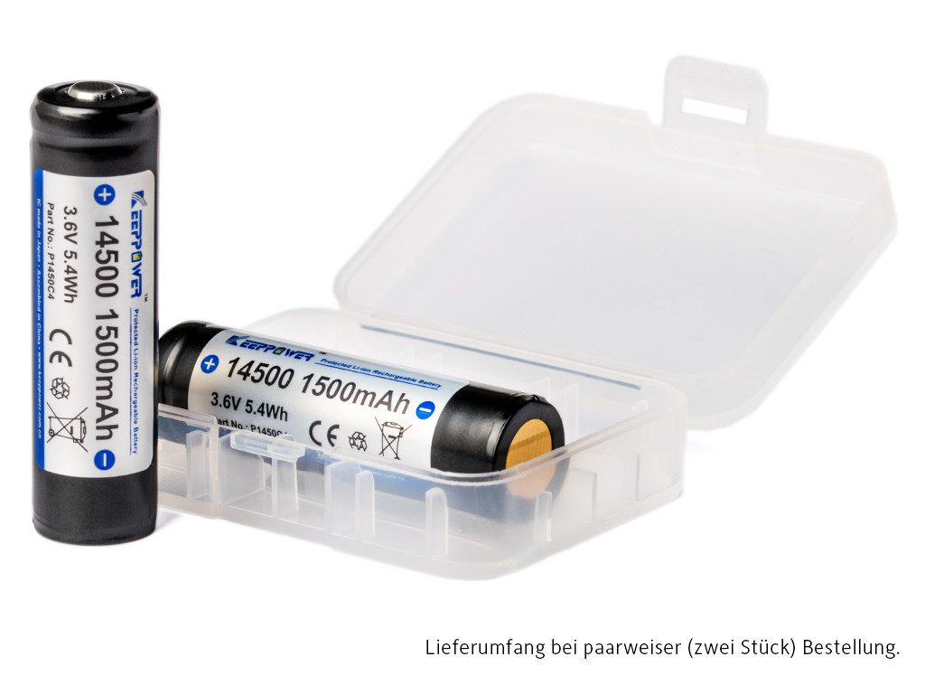 Keeppower 2 Stück Keeppower 14500 P1450C4 Lithium-Ionen Akku mit 3,7 Volt und 1 Akku 1500 mAh (3,7 V)