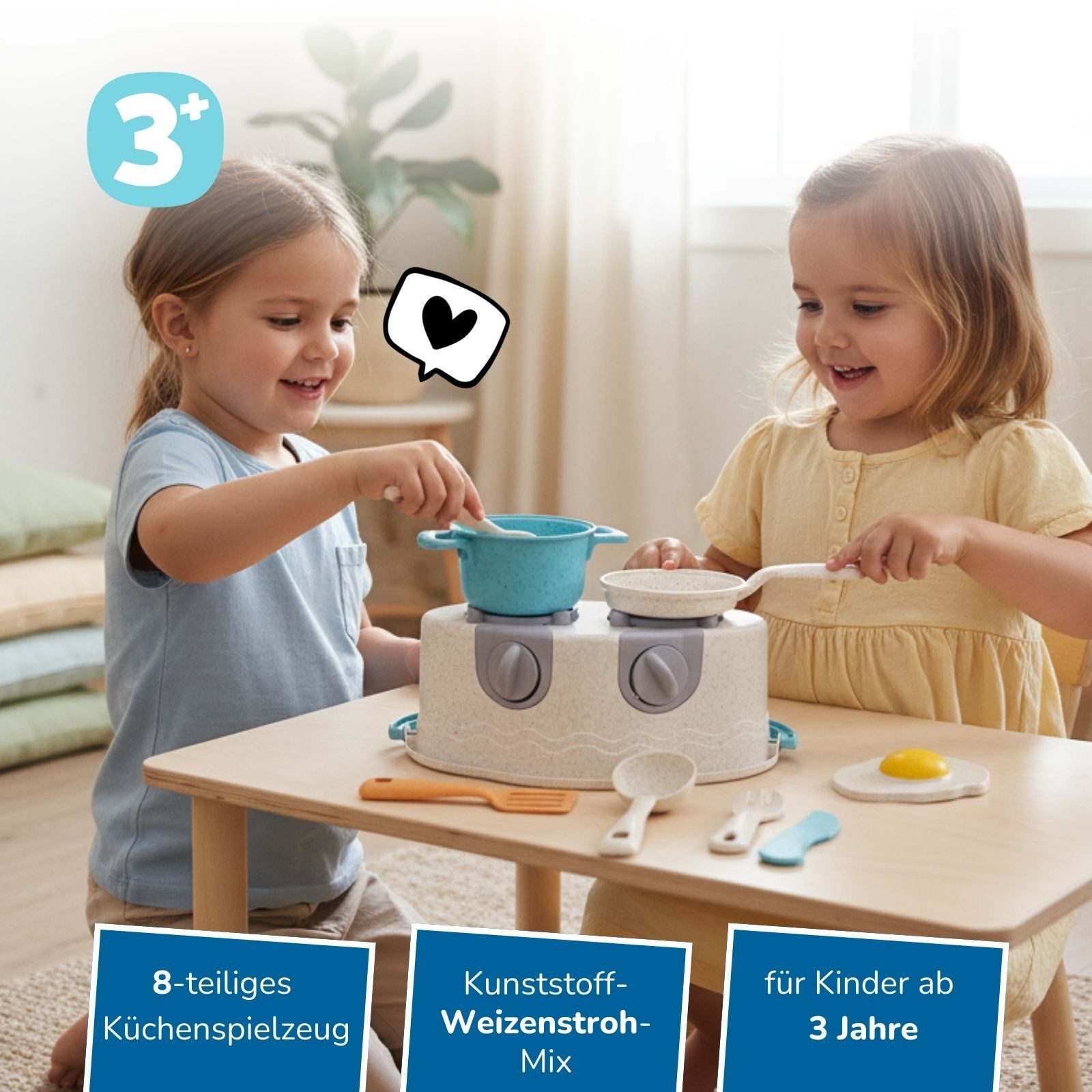 alldoro Spiel-Kochgeschirr Kinderküchen Kochset mit Kinderherd und Kochgeschirr, 8-teilig, Küchenspielzeug für Kinder ab 3 Jahren mit transportablem Herd