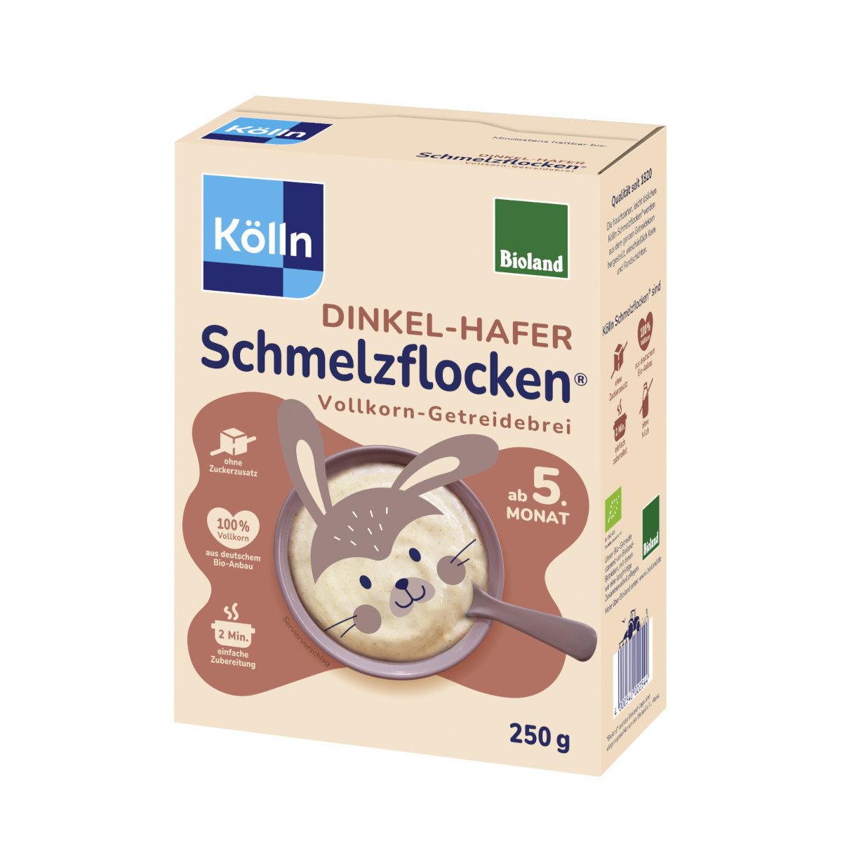 Kölln Cerealien, Kölln Bio Schmelzflocken Dinkel Vollkorn Getreidebrei Packung 250g
