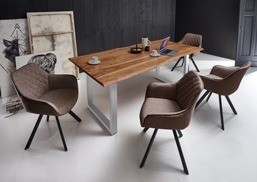 Junado® Essgruppe Milo Alina, mit Baumkante, Akazienholz, Metallgestell U-Form, TP 35mm und 6x Stuhl