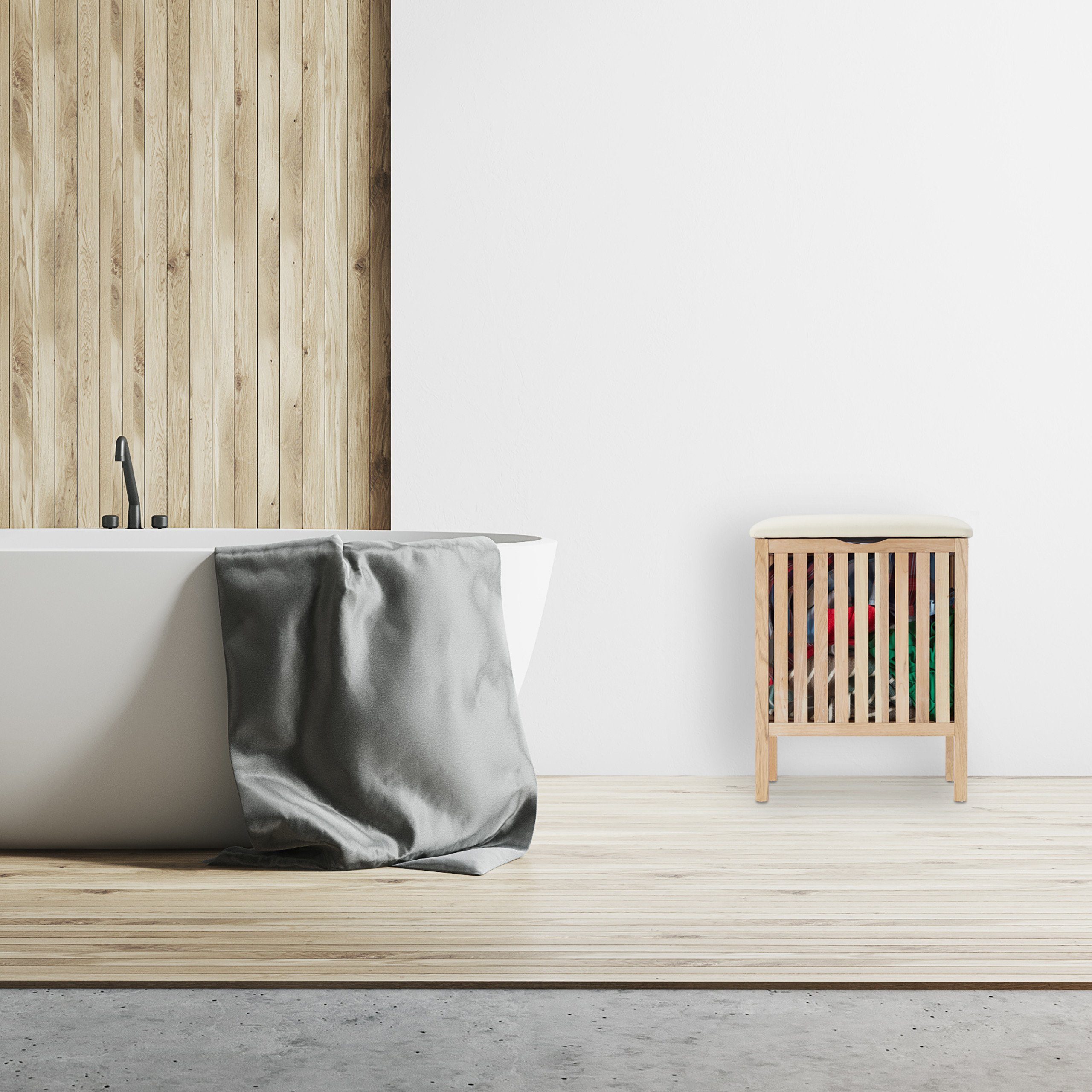 relaxdays Wäschekorb aus Walnussholz mit Sitz günstig online kaufen