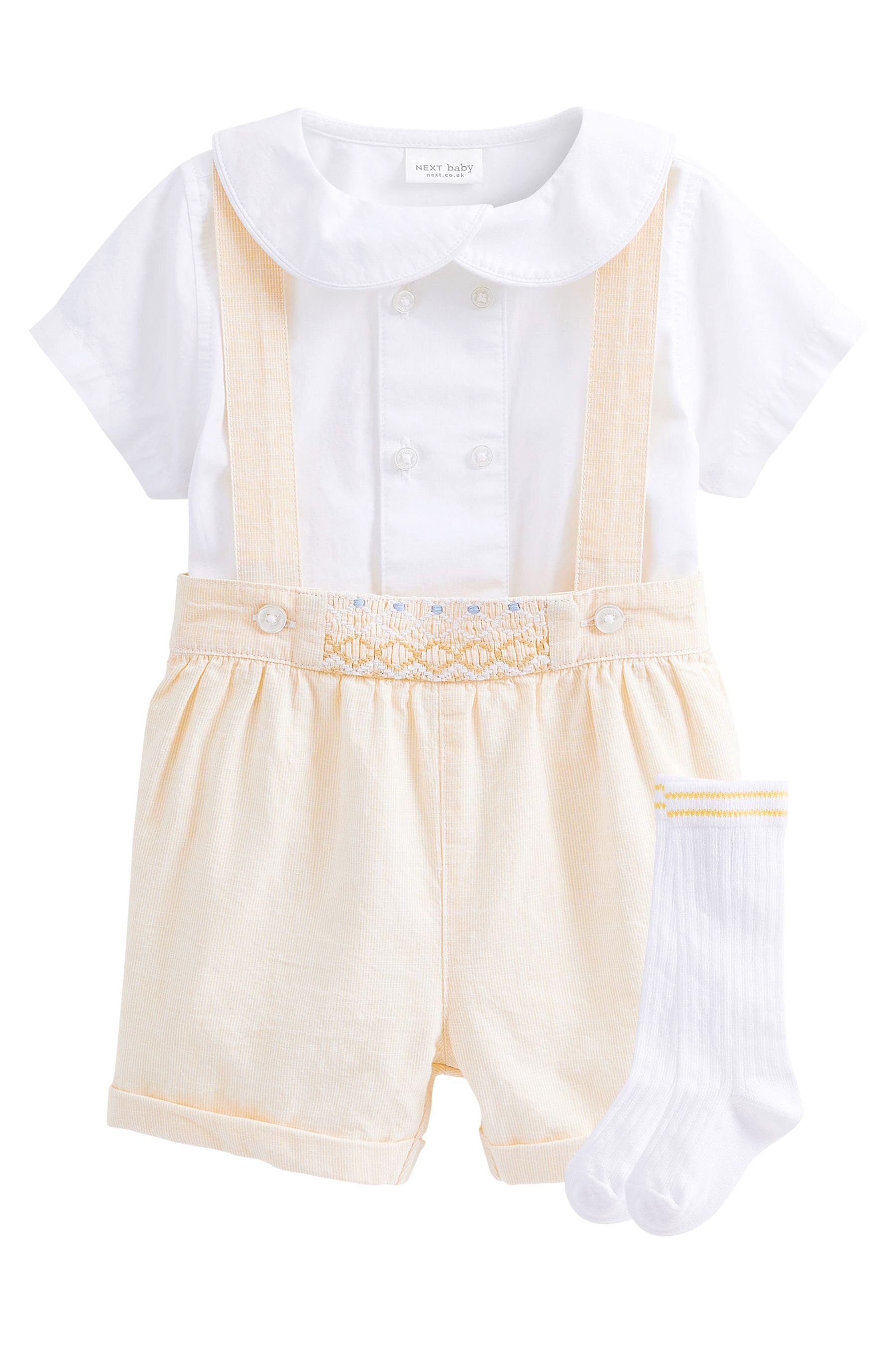 elegantem Next Lemon Socken Hose mit kurzer (3-tlg) Hemd Hemd, & und Hose Yellow Babyset