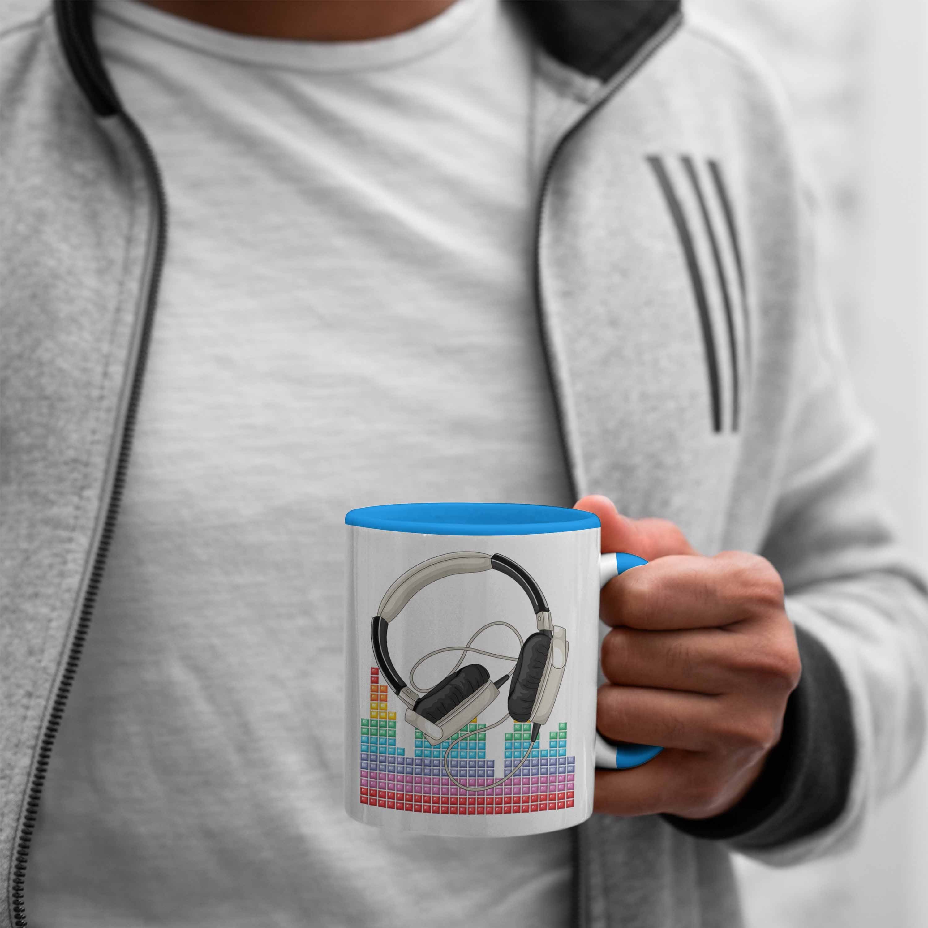 Trendation DJ Geschenk Kaffee-Becher Mischpult Geschenkidee Tasse Blau DJ Grafik Tasse für