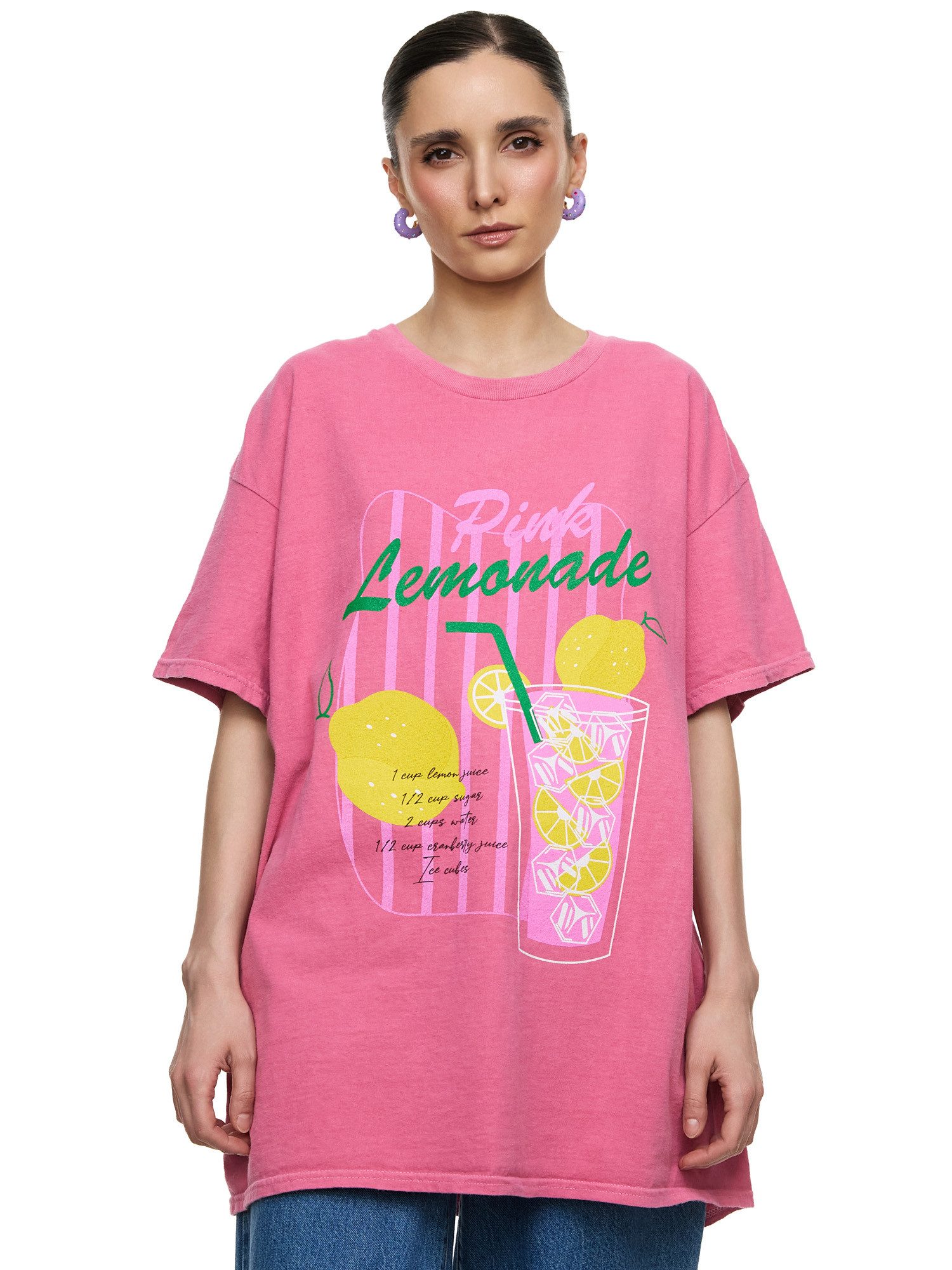 Worldclassca T-Shirt Worldclassca Oversized Print PINK LEMONADE T-Shirt Som günstig online kaufen