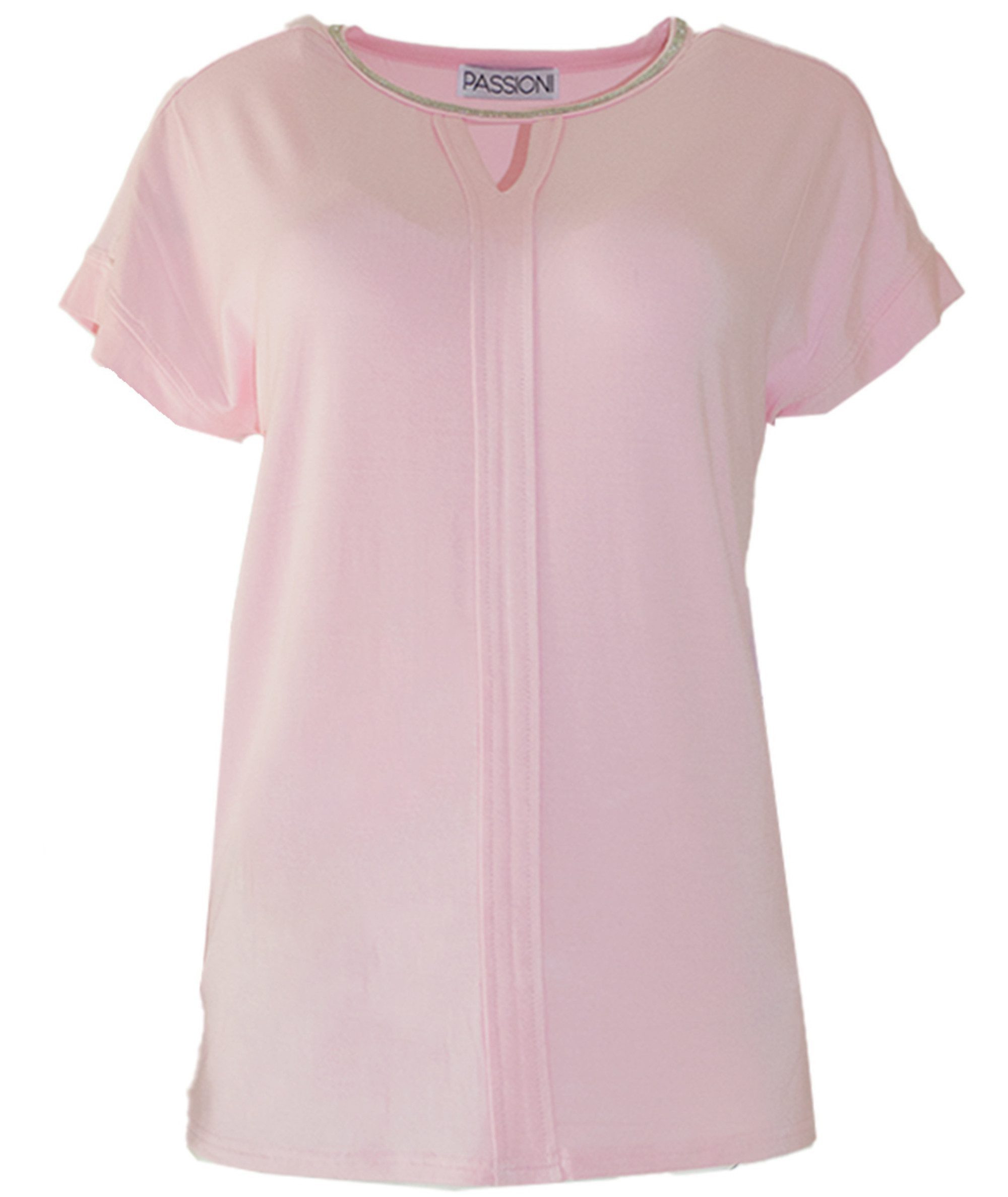 Passioni T-Shirt in Rosé mit Glitzerperlenkragen, günstig online kaufen