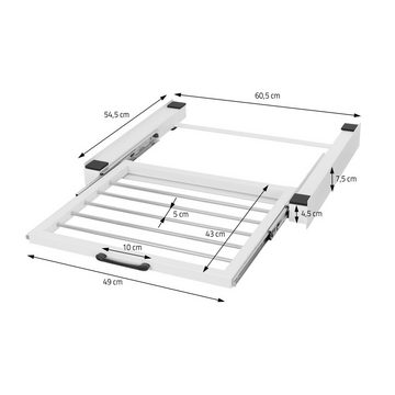 ML-DESIGN Waschmaschinenunterschrank Verbindungsrahmen Zwischenbausatz Zwischenrahmen Stahl 60,5x54,5cm Weiß ausziehbarer Handtuchhalter Universal