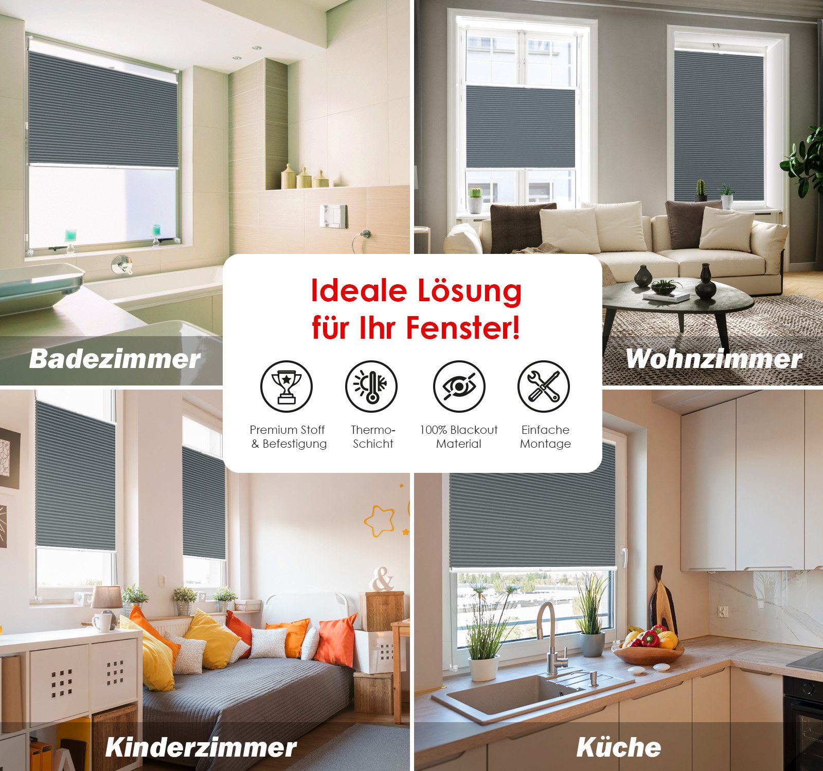 DomDeco Wabenplissee Thermo Plissee ohne Bohren - Hitzeschutz, Verdunkelung, verspannt, abdunkelnd, Klemmfix, stufenlos, kälteschutz, modernes Fensterplissee – Bild 4 von 5