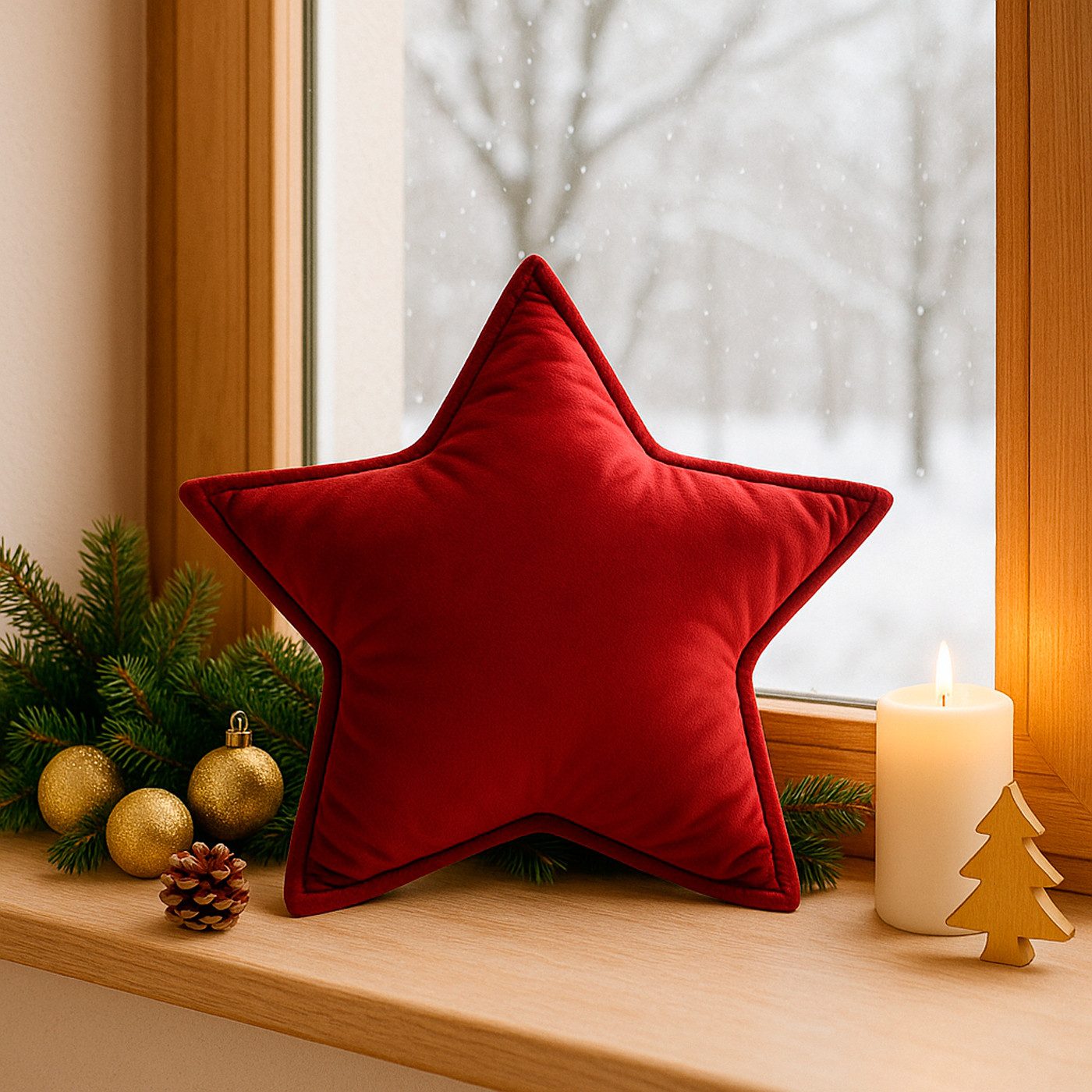 heimtexland Dekokissen Deko Kuschelkissen Weihnachten Weihnachtskissen, weicher Samt I Stern I bordeaux rot I 40 cm I Geschenk-Idee