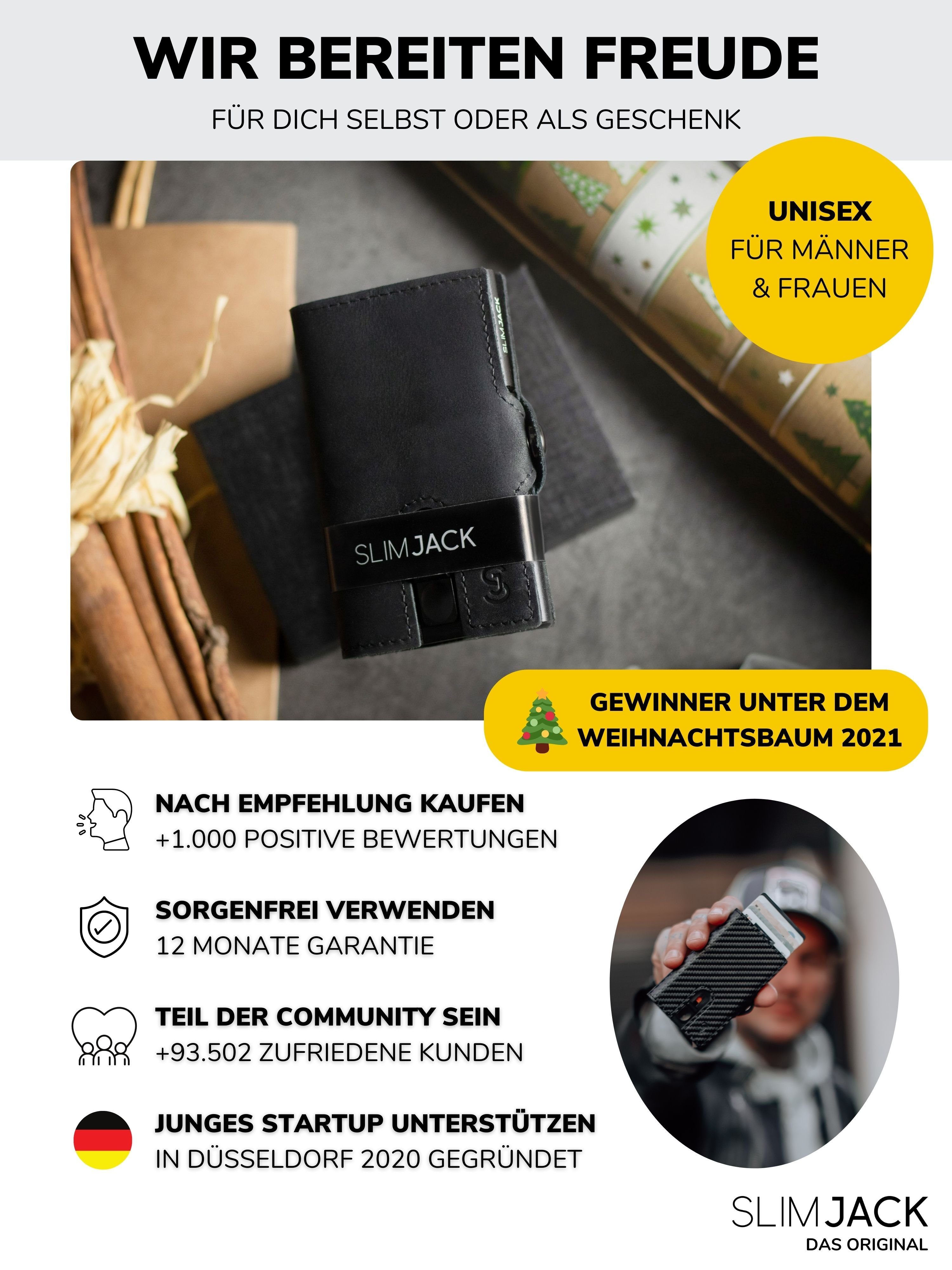 Wallet, Geldbeutel RFID-Schutz Portmonee Herren Geldbörse SLIMJACK Mini mit - Slim Wallet Jackster Herren für Schwarz -
