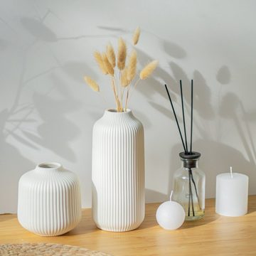flature Tischvase Keramik Vase 2er-Set mit Rillen - für Pampasgras und Blumen