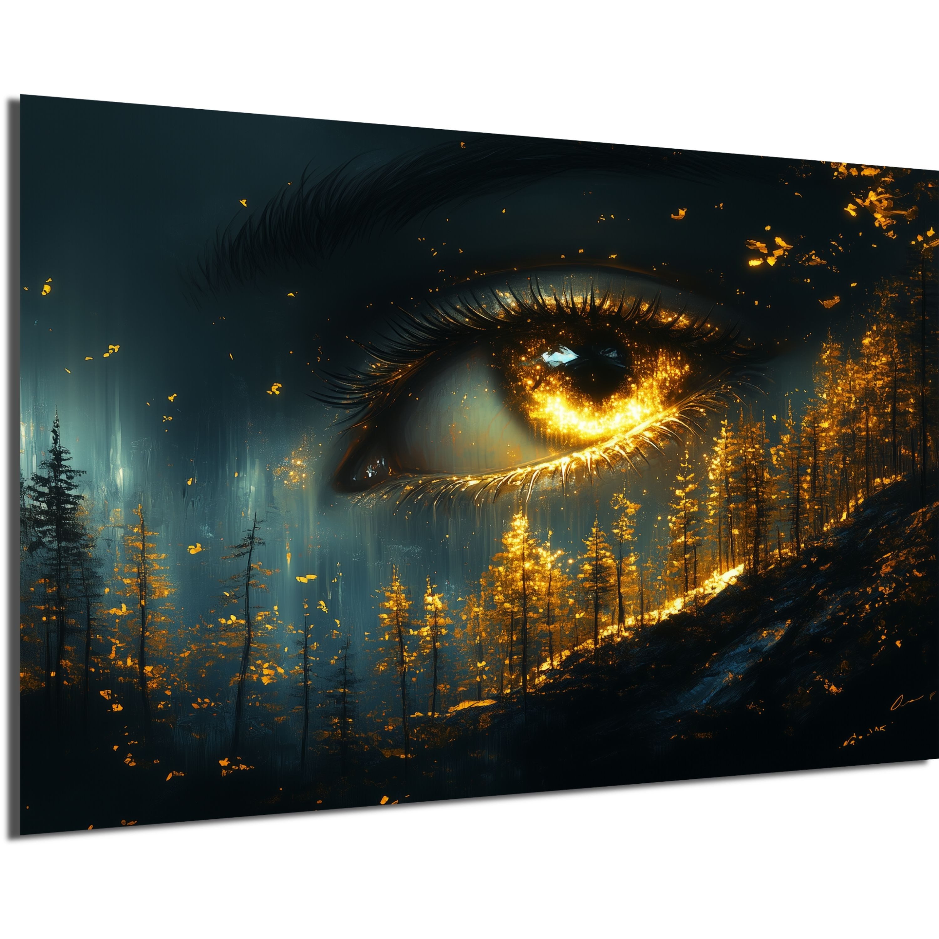 DARO Design Leinwandbild Modern Abstrakt Wandbilder XXL Wandbild Wand Deko Leinwand Bilder, (goldenes Auge - Bild groß Wohnzimmer Schlafzimmer Küche Esszimmer Einteilig Querformat Fotodruck Leinwände Wanddeko Abstrakte Kunst Boho), 30x20cm
