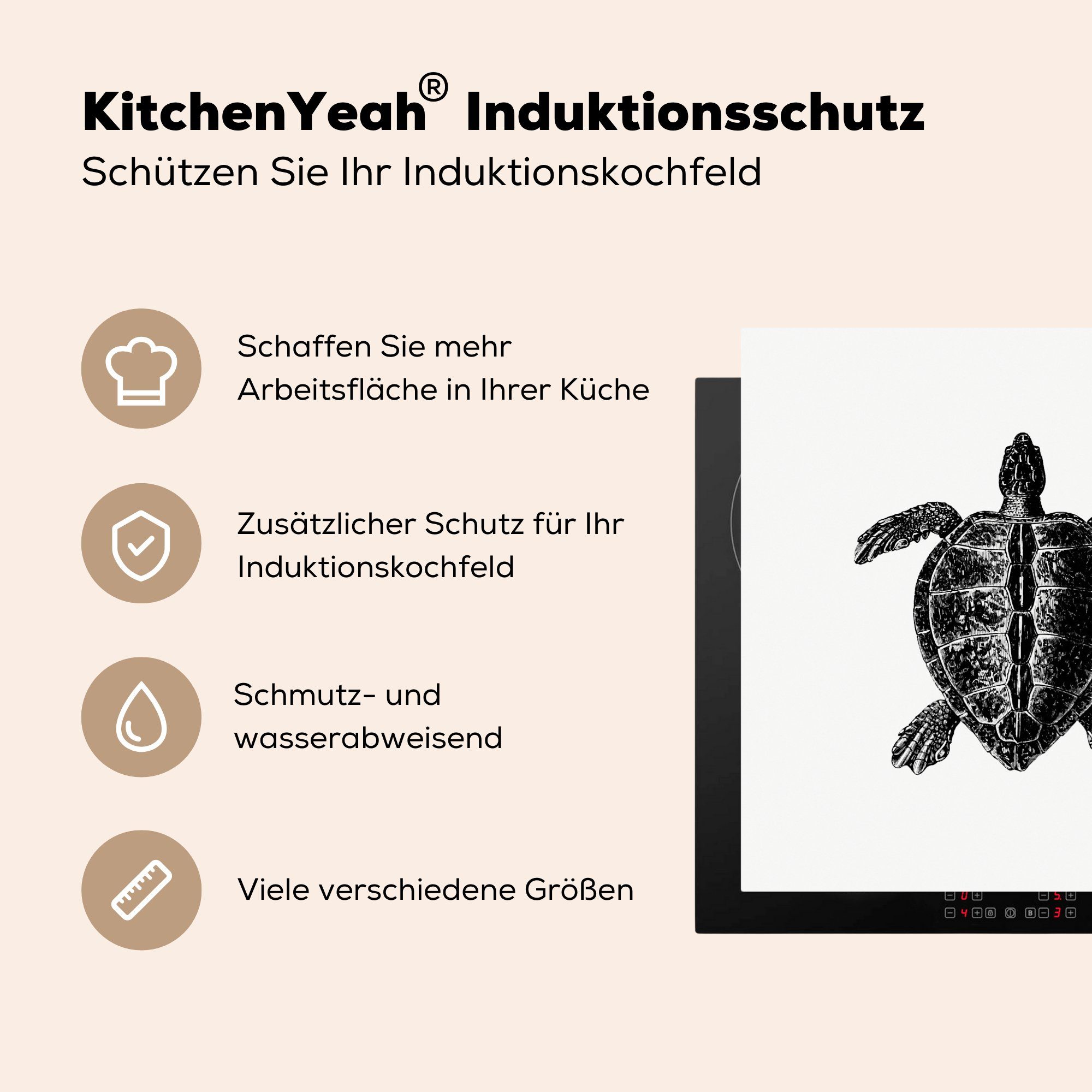 MuchoWow Herdblende-/Abdeckplatte Jahrgang - Schildkröte Vinyl, küche 78x78 (1 Ceranfeldabdeckung, Tiere, Arbeitsplatte cm, - tlg), für