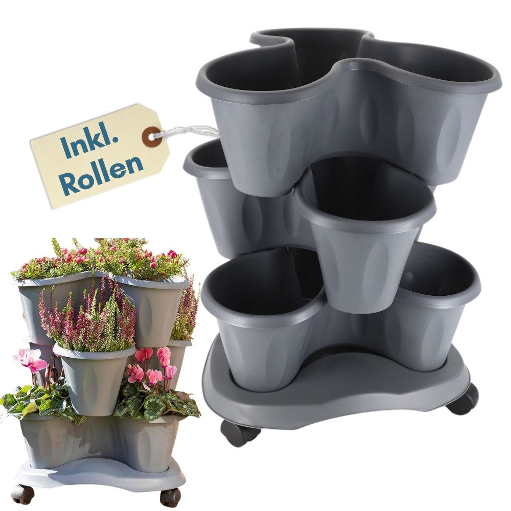 GarPet Blumentopf Pflanzturm Erdbeerturm 3er Set Säulentopf Stapelbar Vertikaler Garten