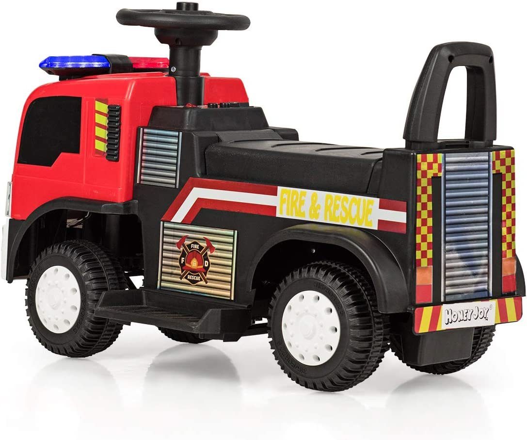 COSTWAY Elektro-Kinderauto 6V Feuerwehrauto, Kinderfahrzeug, mit Sirene,  Blaulicht, Hupe & Musik, für Kinder 3-8 Jahre