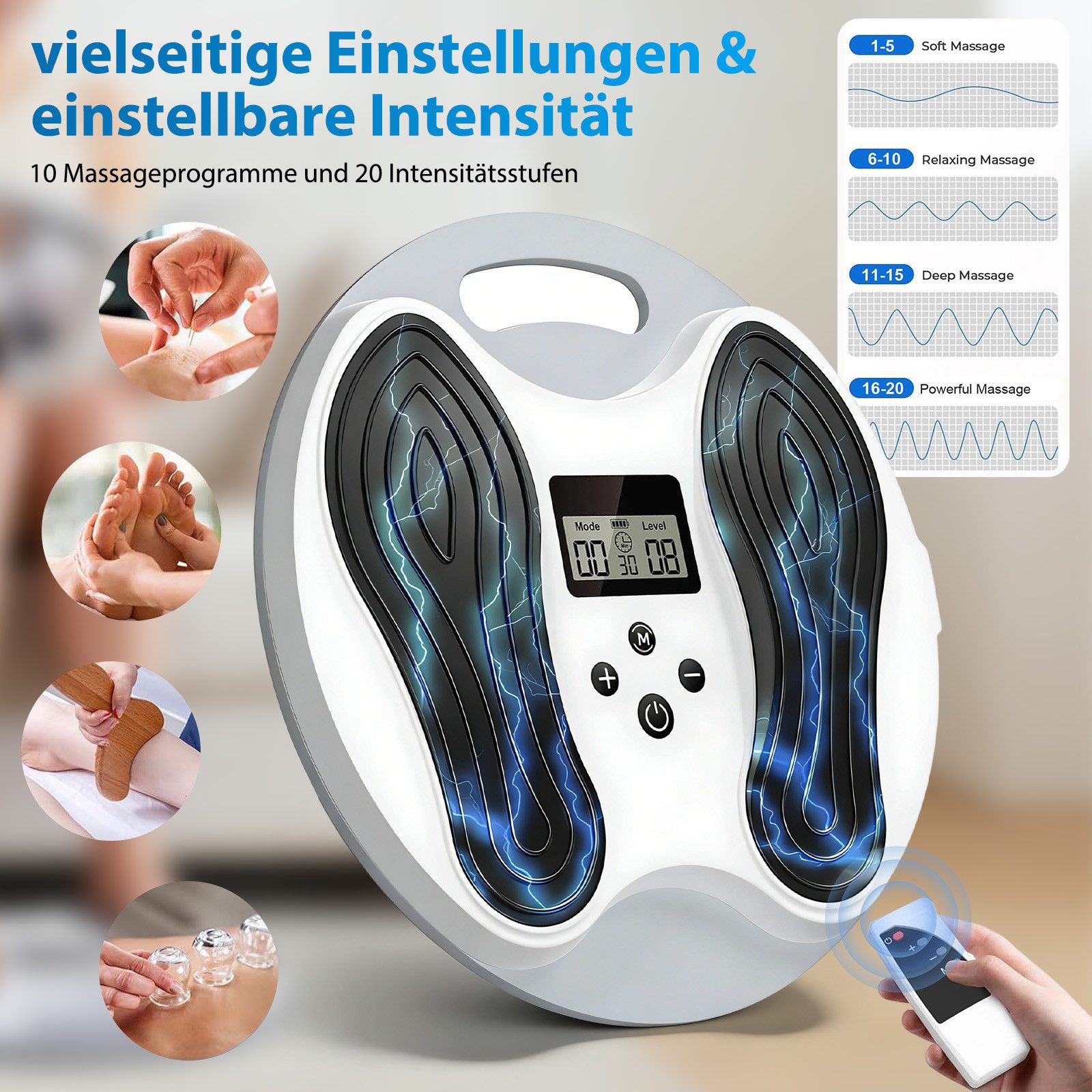 AKKEE EMS-Fußmassage-Gerät Medic Durchblutungsstimulator für Füße & Beine 500/1200mah, (Inkl. 4 TENS-Pads), für Entspannung, Muskelkräftigung und Schmerzbehandlung