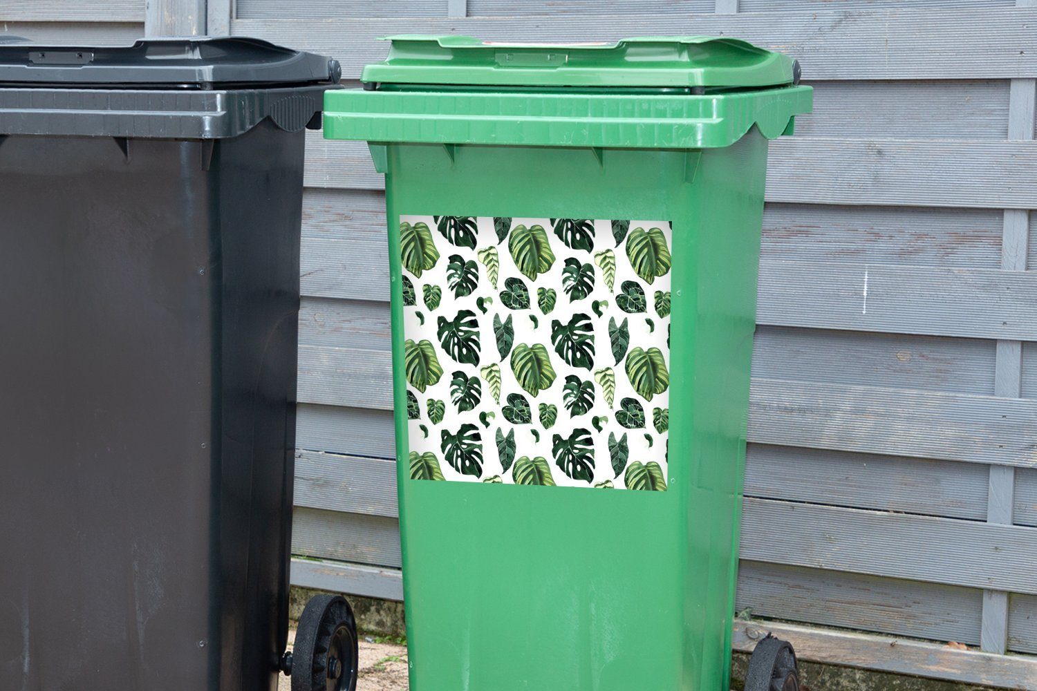 MuchoWow Wandsticker Blätter - Abfalbehälter (1 Tropisch Mülleimer-aufkleber, - Sticker, Mülltonne, Grün St), Container
