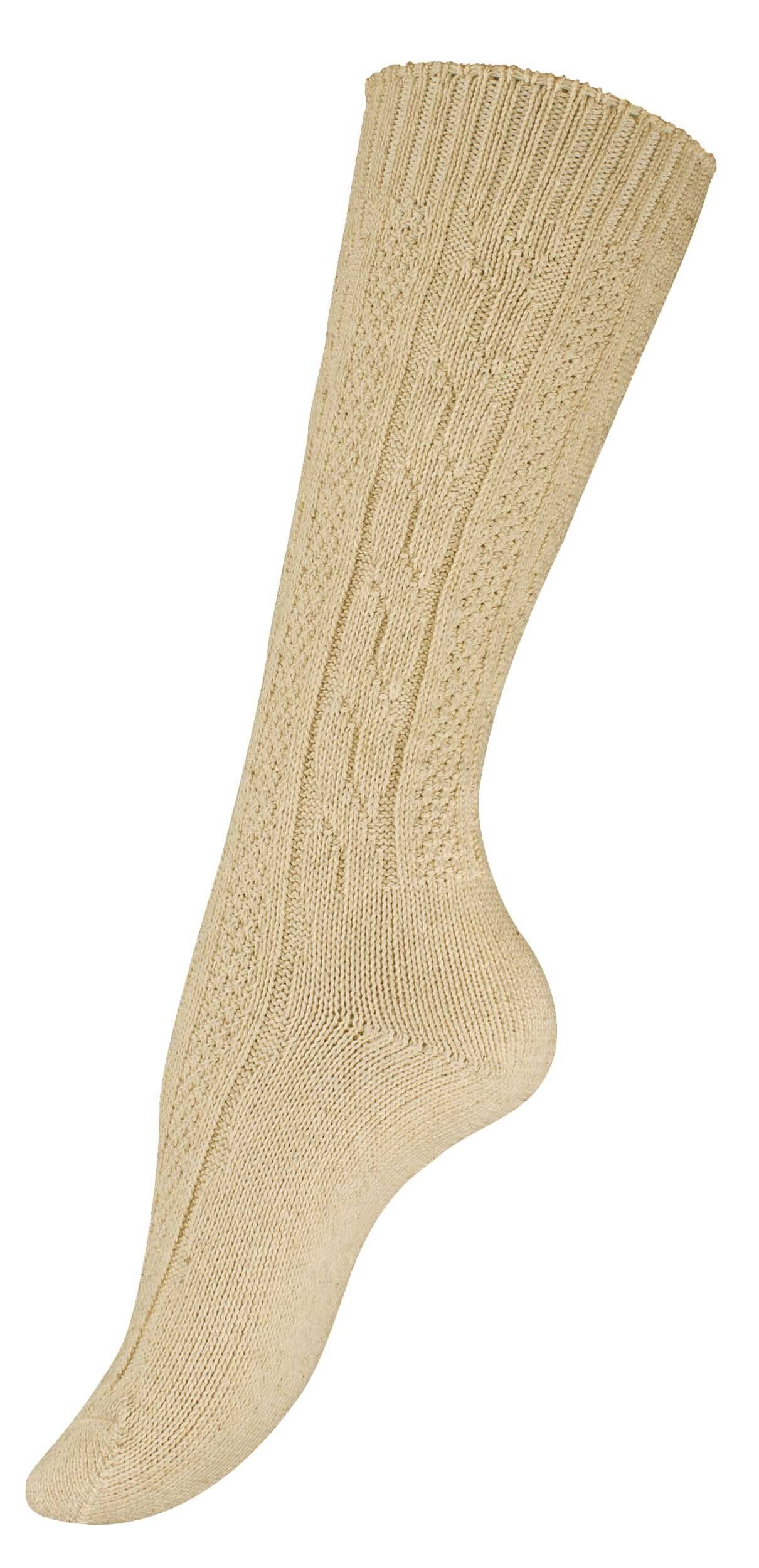 Prime® beige Zopfmuster Cotton Trachtensocken mit (2-Paar)