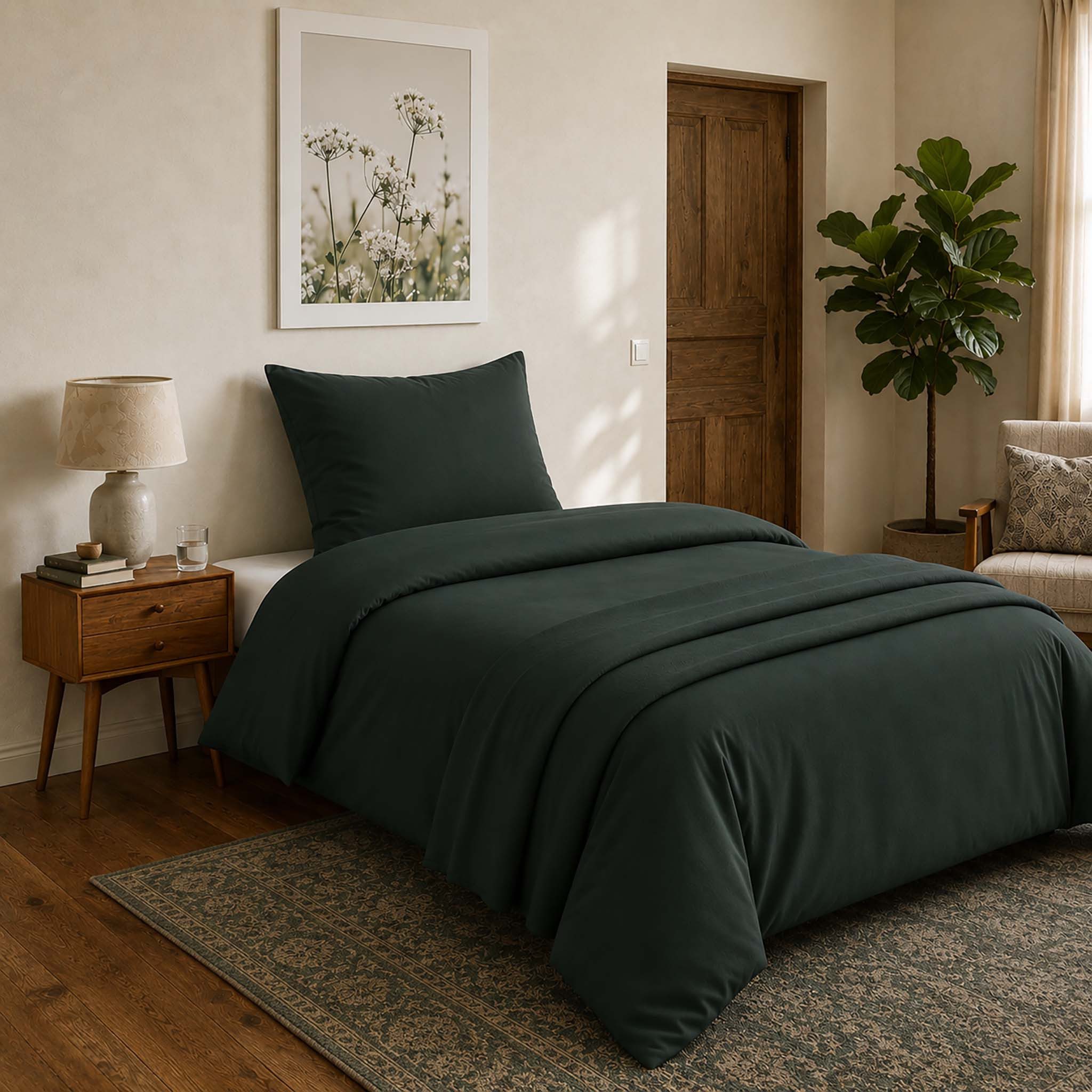 Casa Colori Bettwäsche Renforce Ganzjahres Bettgarnitur 135x200 cm, Renforce, 2 teilig, Dunkelgrün
