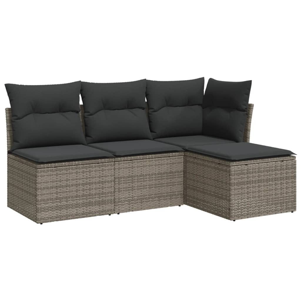 vidaXL Gartenlounge-Set 4-tlg. Garten-Sofagarnitur mit Kissen Grau Poly Rattan, (1-tlg)