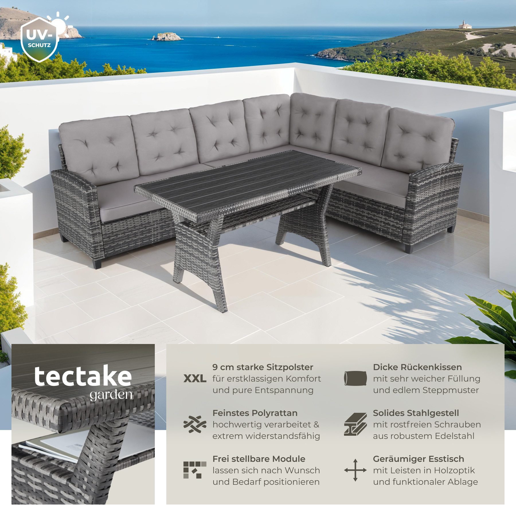 tectake Loungeset Rattan Lounge, (Set., 3-tlg), Stabiles Gestell aus robust günstig online kaufen