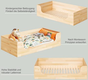 Bellabino Kinderbett Amu (Bodenbett inkl. Rolllattenrost, 80x160 cm), aus Kiefer Massivholz, natur lackiert