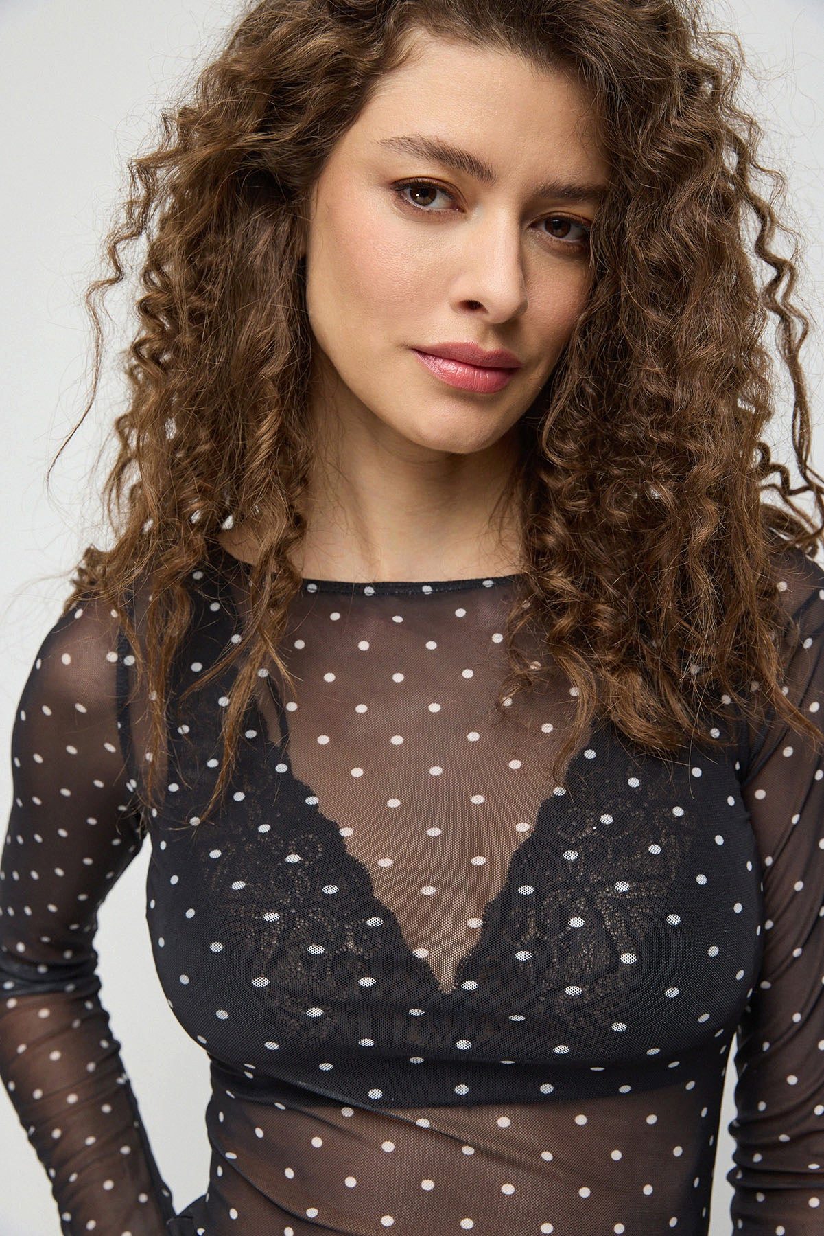 No Matter What Blusentop Tüllbluse mit Polka-Dots