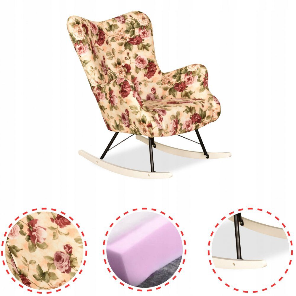 Family Meble Sessel Family Meble Luna Print Rose 01 Schaukel-Ohrensessel mit Kufen 78x87x1