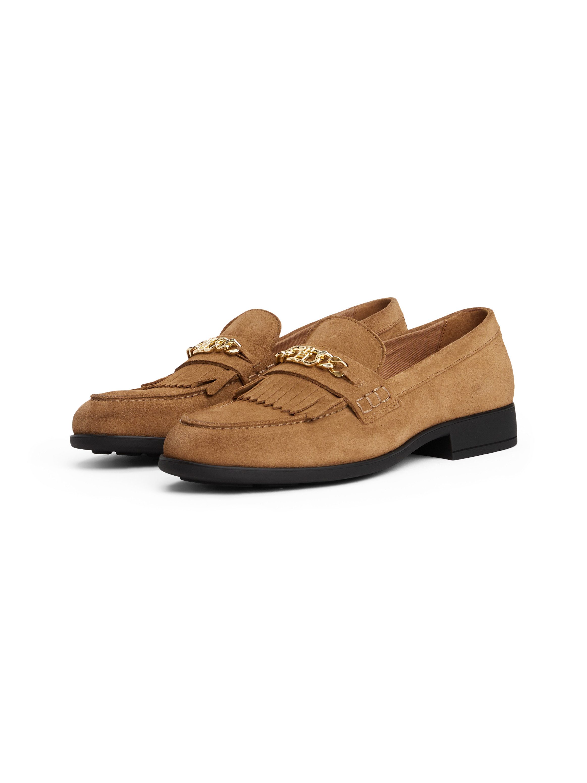 Tommy Hilfiger TH CHAIN FRINGE SUEDE LOAFER Loafer, Blockabsatz, Slipper, B günstig online kaufen