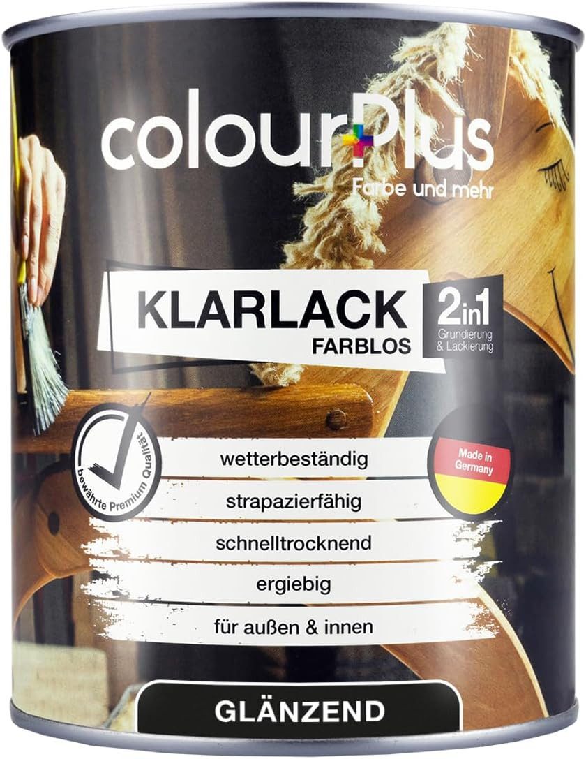 ColourPlus Klarlack 2in1 Klarlack für Holz, innen & außen, 2in1, wasserverdünnbar, dauerelastisch, spielzeugsicher (EN 71-3)