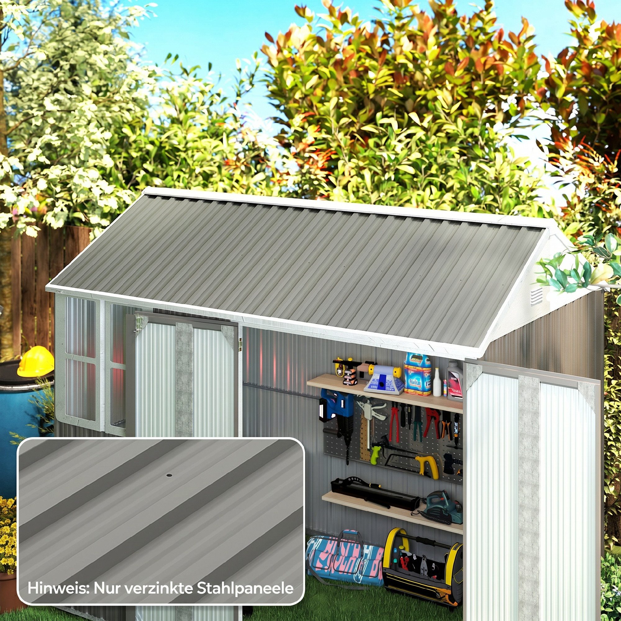 Outsunny Wellplatte Wetterfestes Profilblech, 0.25 mm, 0.6 m², (Trapezblech, 12-St., verzinkt Dachblech), für Dach, Gerätehaus, Carport, Hellgrau – Bild 2 von 5