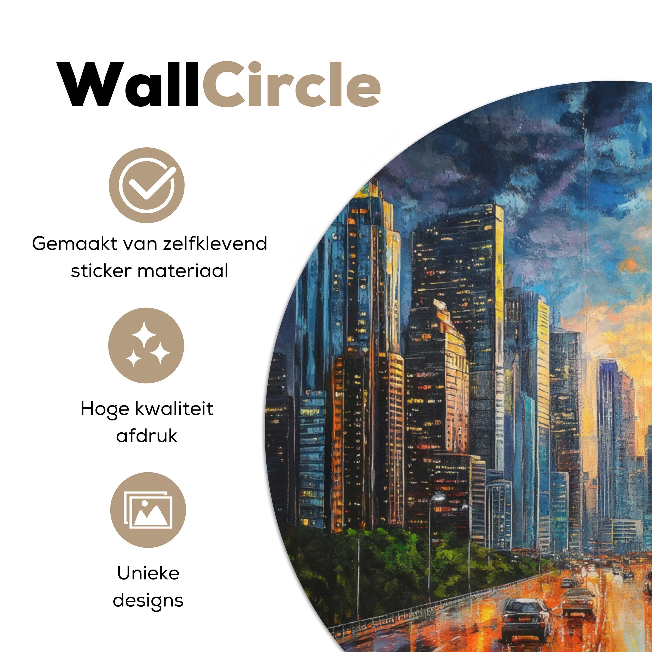 MuchoWow Wandsticker Auto - Skyline - Sonne - Blau (1 St), Wandtattoo Selbstklebend, Wohnzimmer Deko Aufkleber, 30x30 cm
