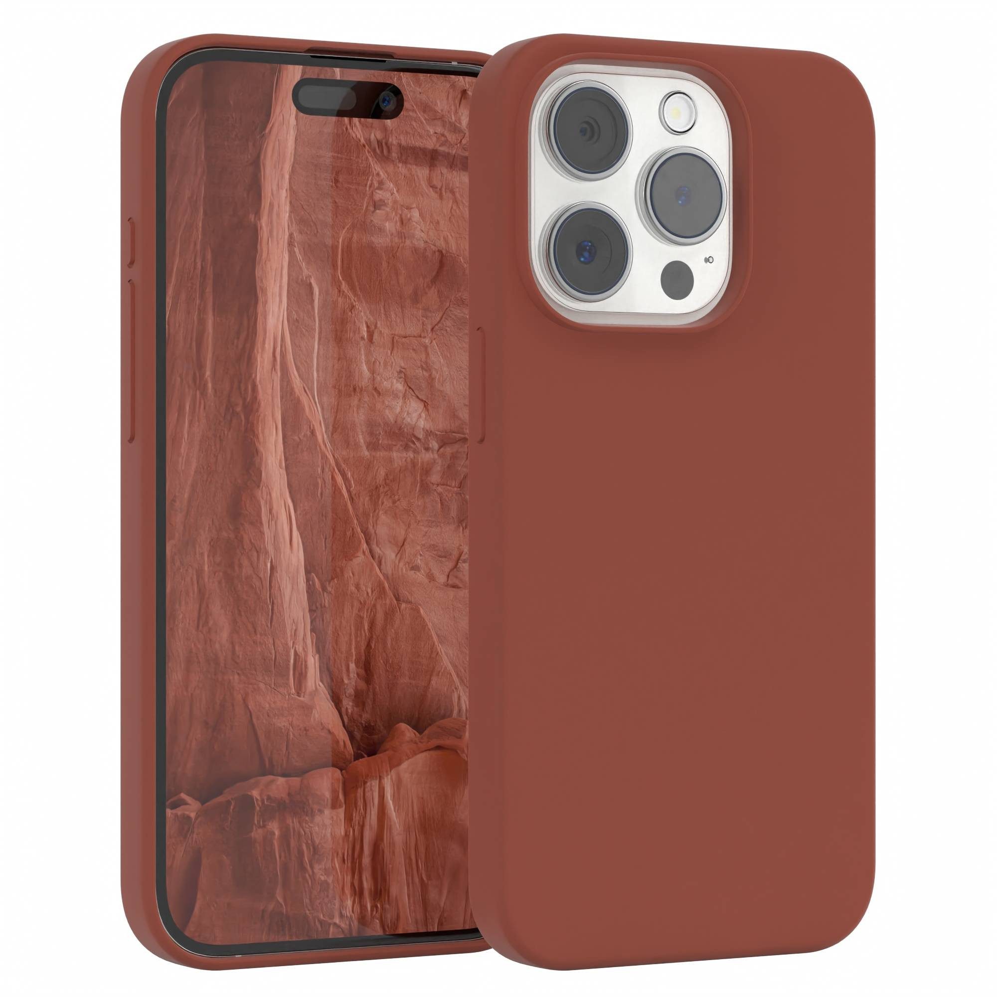 EAZY CASE Handyhülle Premium Silikon Case für Apple iPhone 15 Pro 6,1 Zoll, Silikonhülle Slimcover mit Displayschutz Hülle Cover Terrakotta